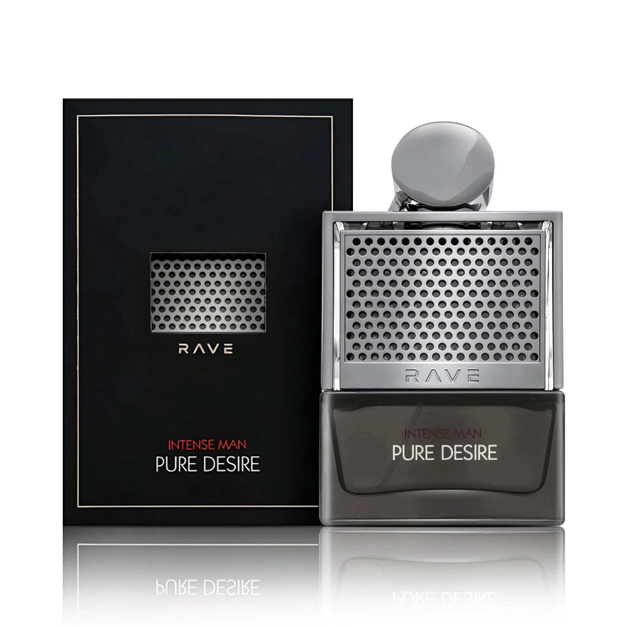 Frasco y caja de Pure Desire Intense Rave Eau de Parfum Para Hombre