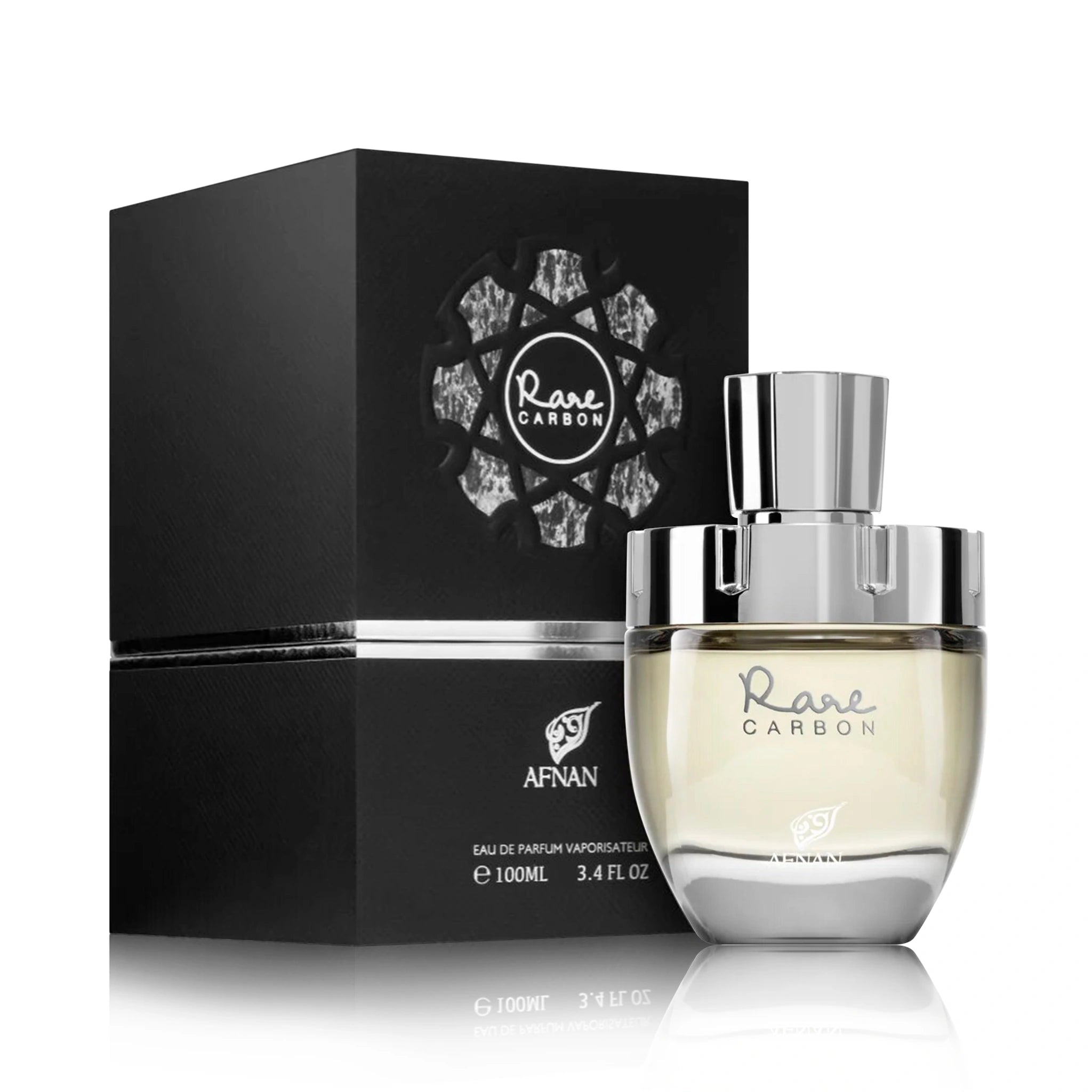 Frontal de Rare Carbon Afnan Eau de Parfum Para Hombre con su caja