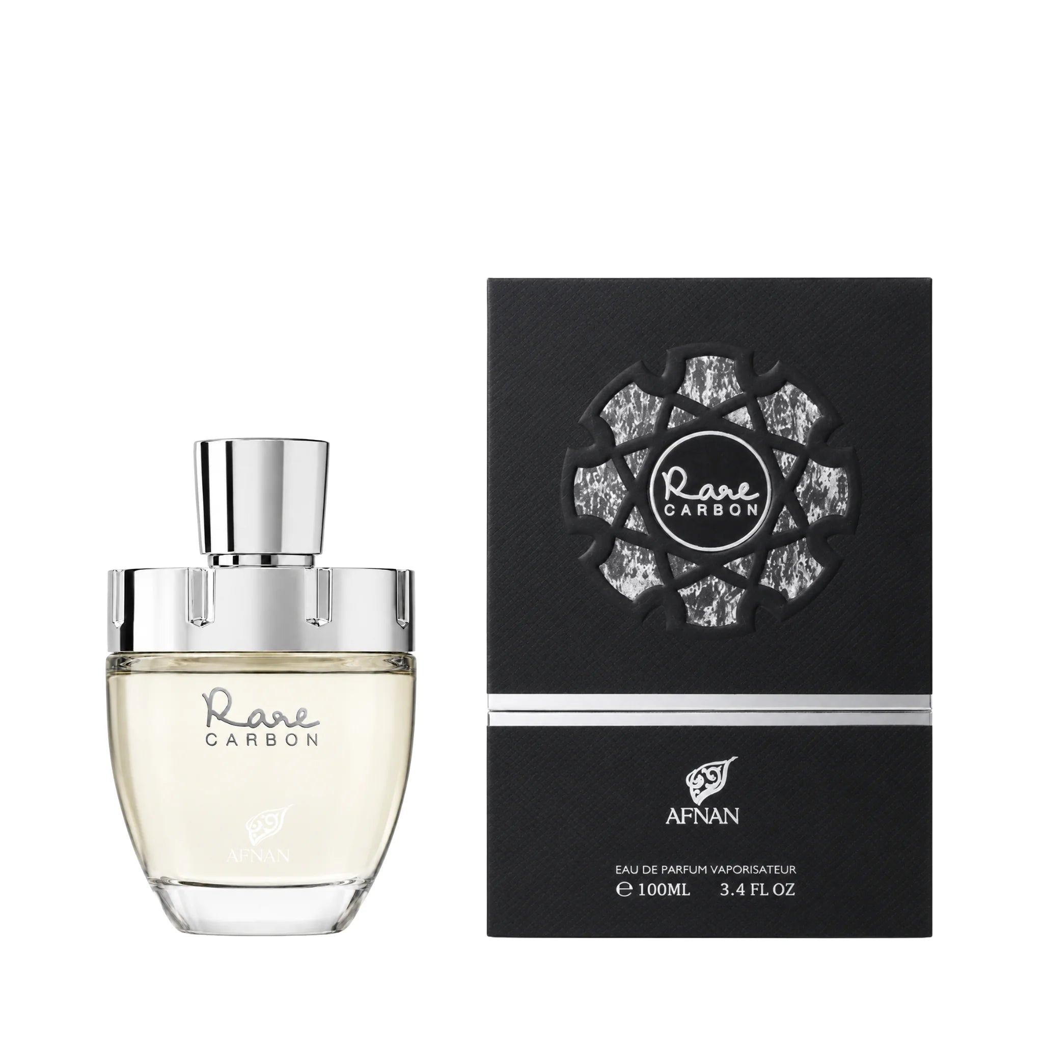 Frontal de Rare Carbon Afnan Eau de Parfum Para Hombre con su caja