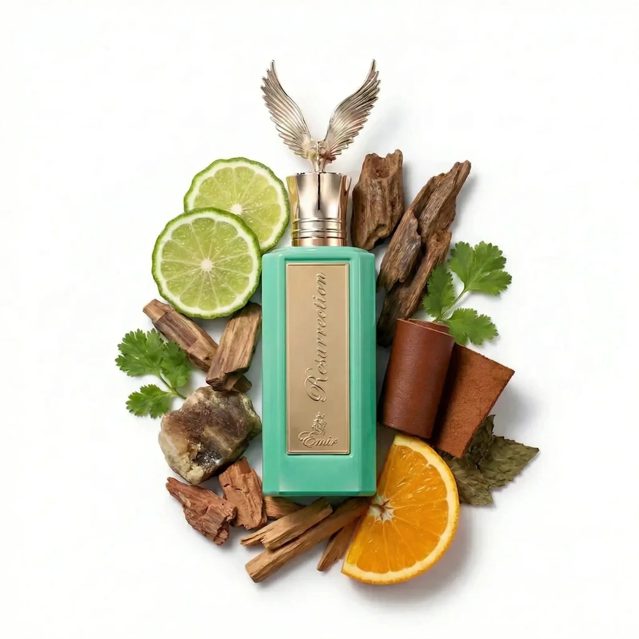 Resurrection_Emir_Extrait_de_Parfum_Unisex_Fondo_Blanco_Naranja_Madera