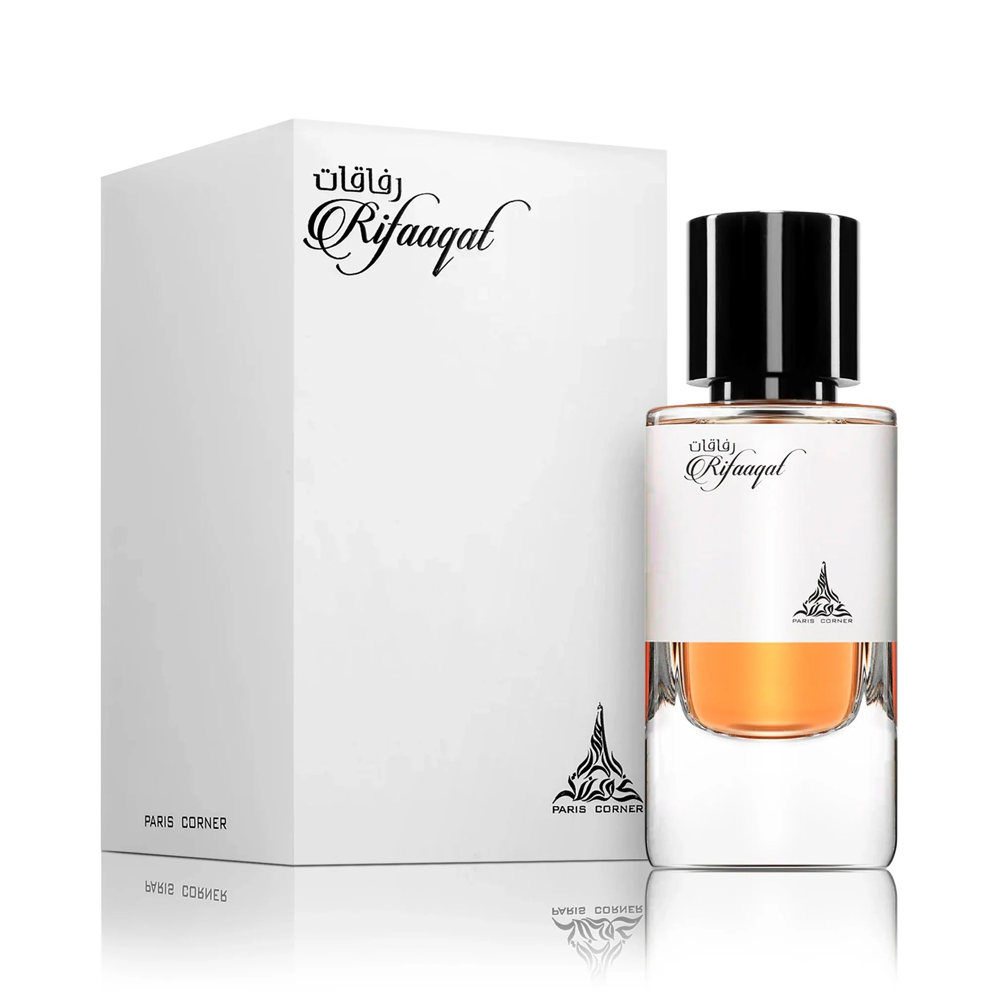 Frasco y caja de Rifaaqat Paris Corner Eau de Parfum Unisex