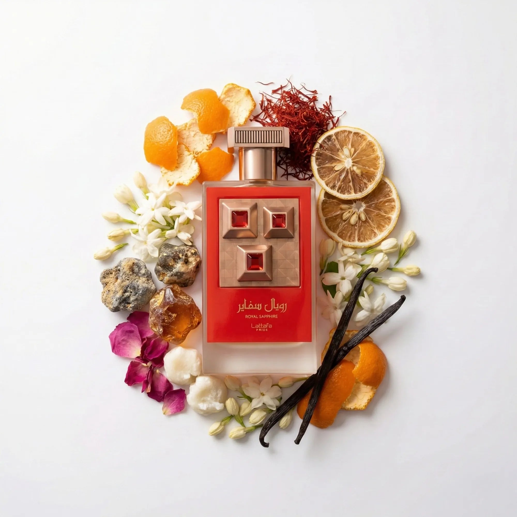 Royal_Sapphire_Lattafa_Eau_de_Parfum_Unisex_Fondo_Blanco_Azafran_Mandarina