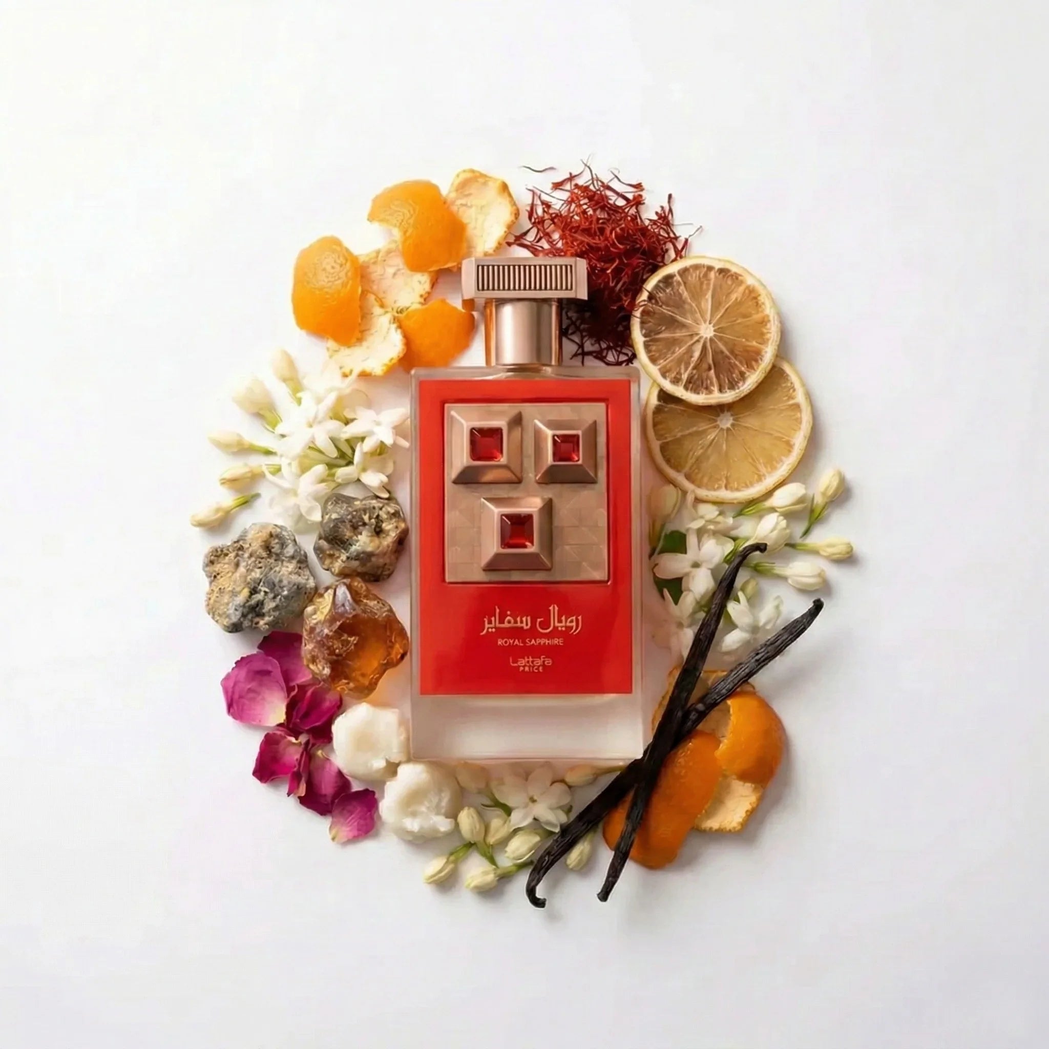 Royal_Sapphire_Lattafa_Eau_de_Parfum_Unisex_Fondo_Blanco_Azafran_Mandarina