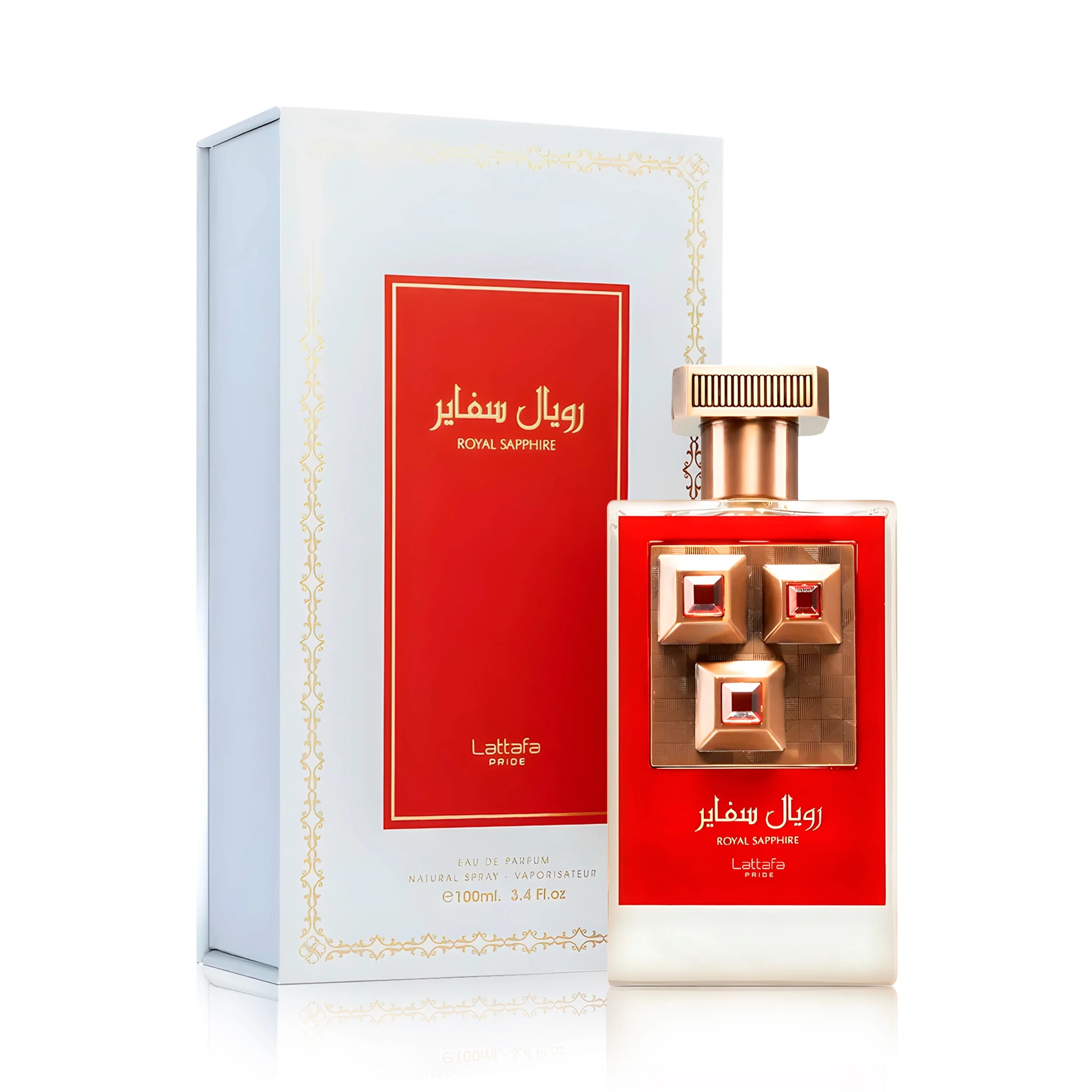 Frasco y caja de Royal Sapphire Lattafa Eau de Parfum Unisex