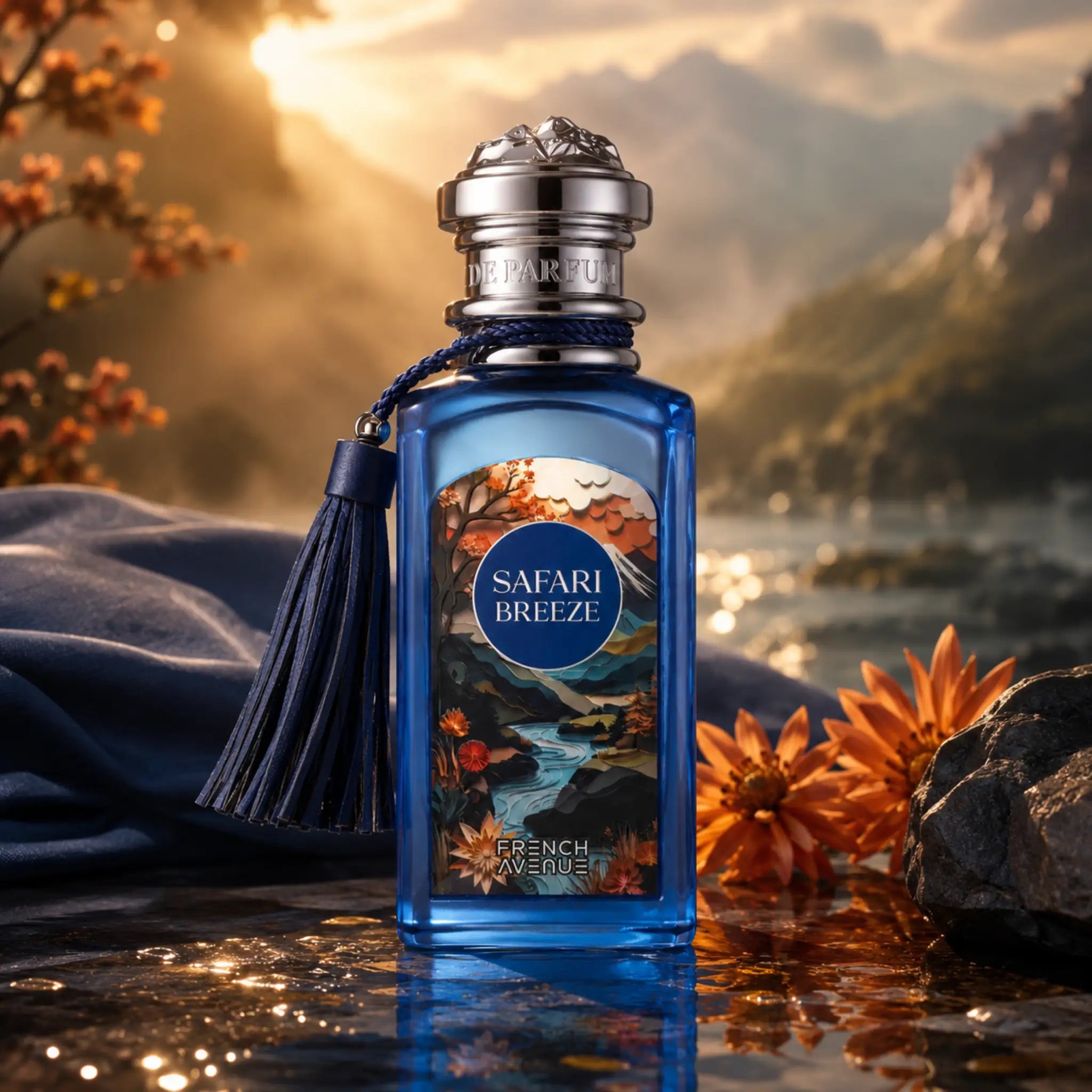 Safari Breeze French Avenue Eau de Parfum con fondo creativo