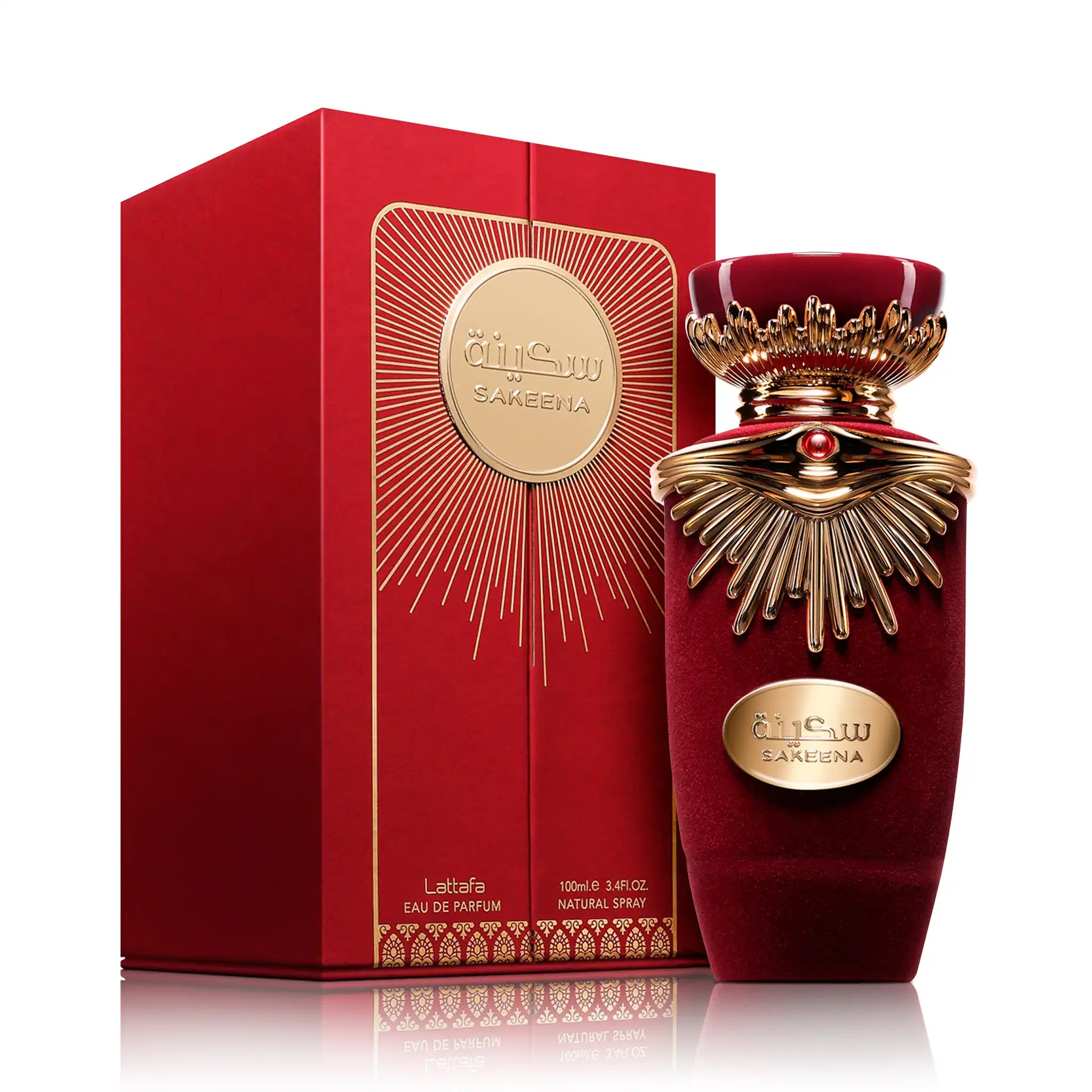 Frasco y caja de Sakeena Lattafa Eau de Parfum Para Mujer