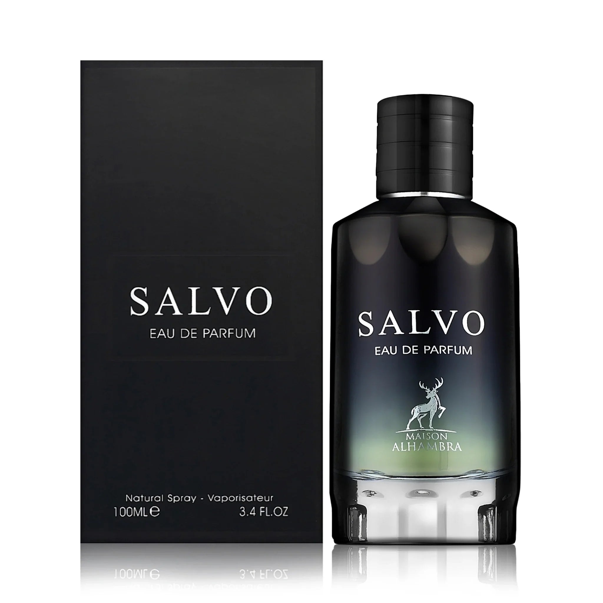 Frasco y caja de Salvo Maison Alhambra Eau de Parfum Para Hombre