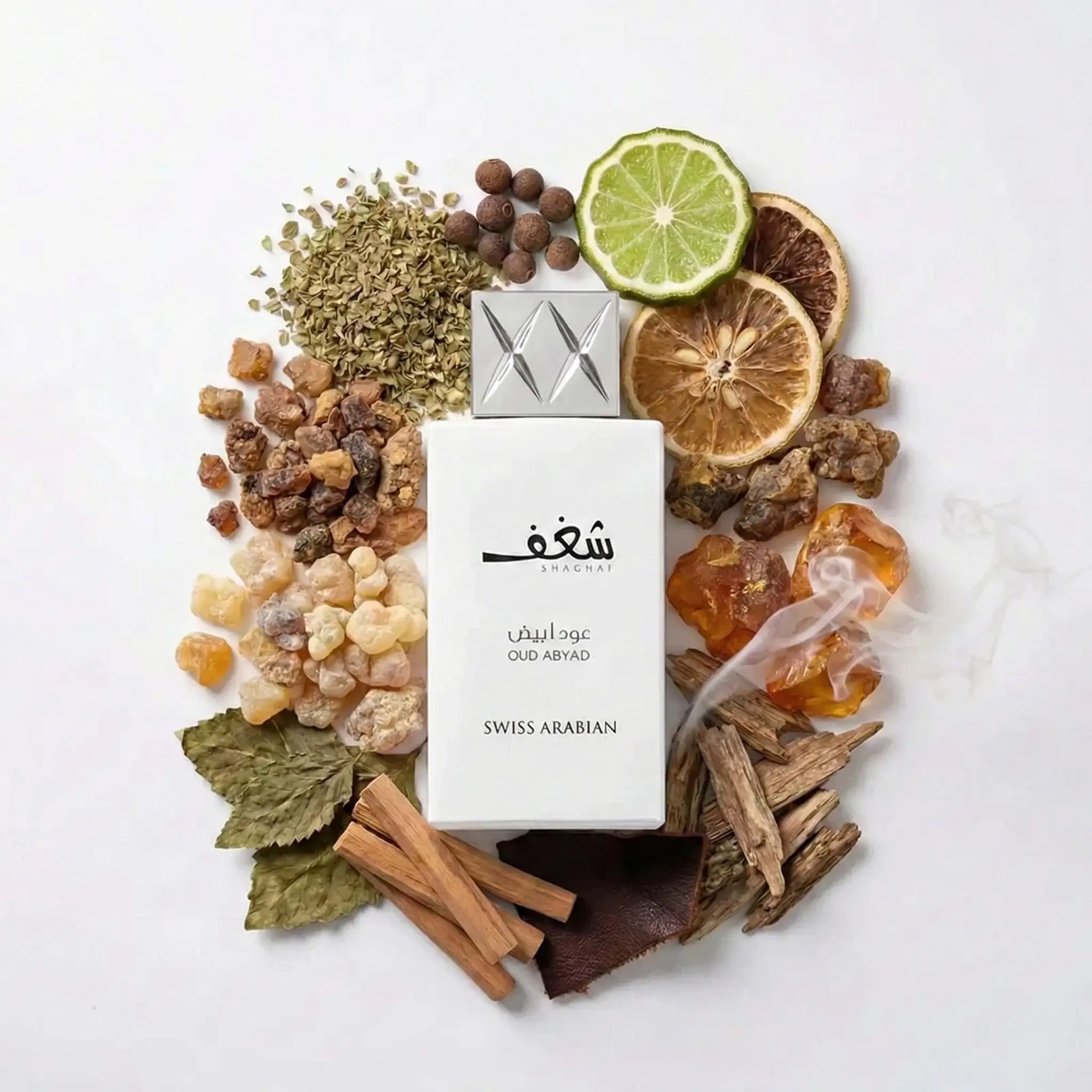 Shaghaf_Oud_Abyad_Swiss_Arabian_Eau_de_Parfum_Unisex_Fondo_Blanco_Oregano_Pimienta