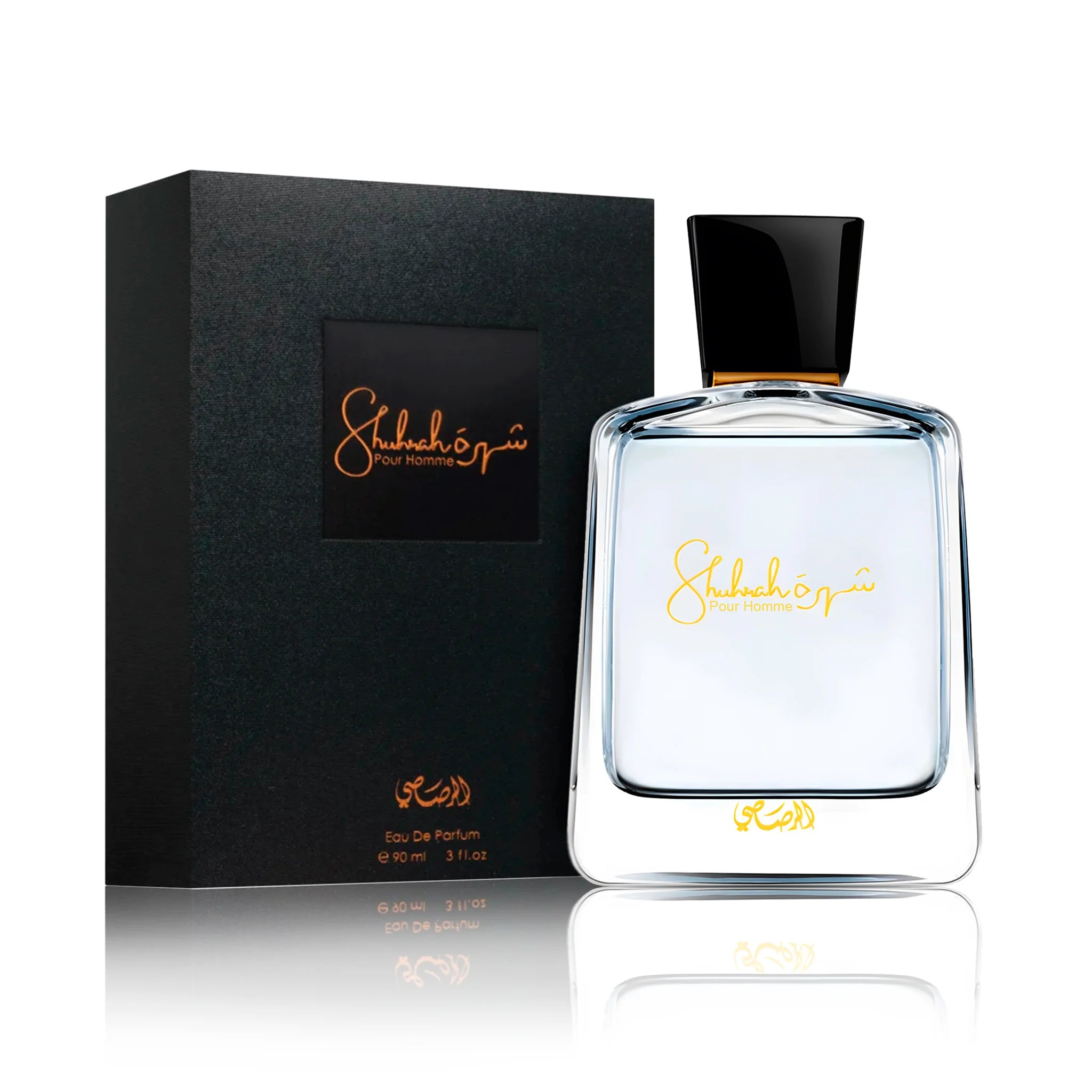 Frontal del Shuhrah Pour Homme Rasasi Eau de Parfum Para Hombre con su caja
