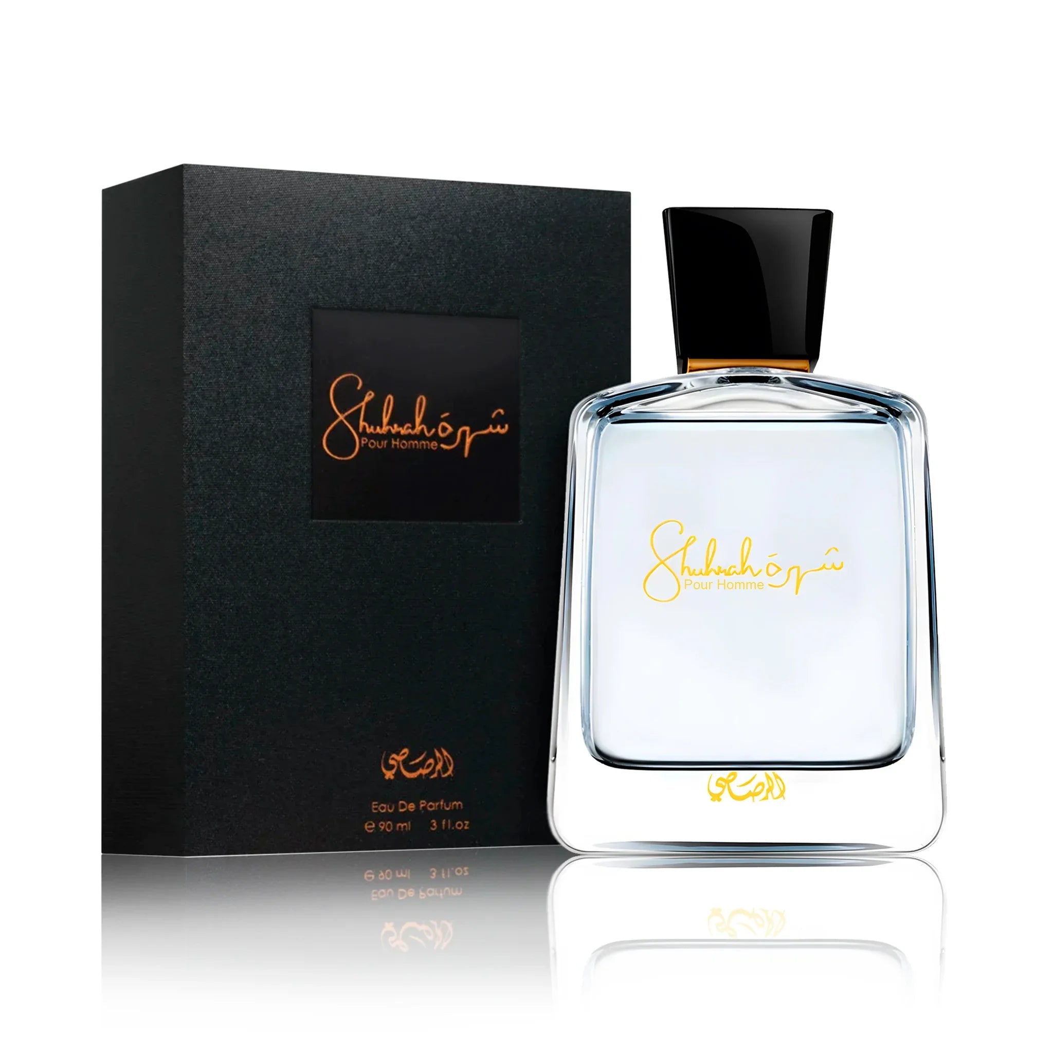 Frontal del Shuhrah Pour Homme Rasasi Eau de Parfum Para Hombre con su caja