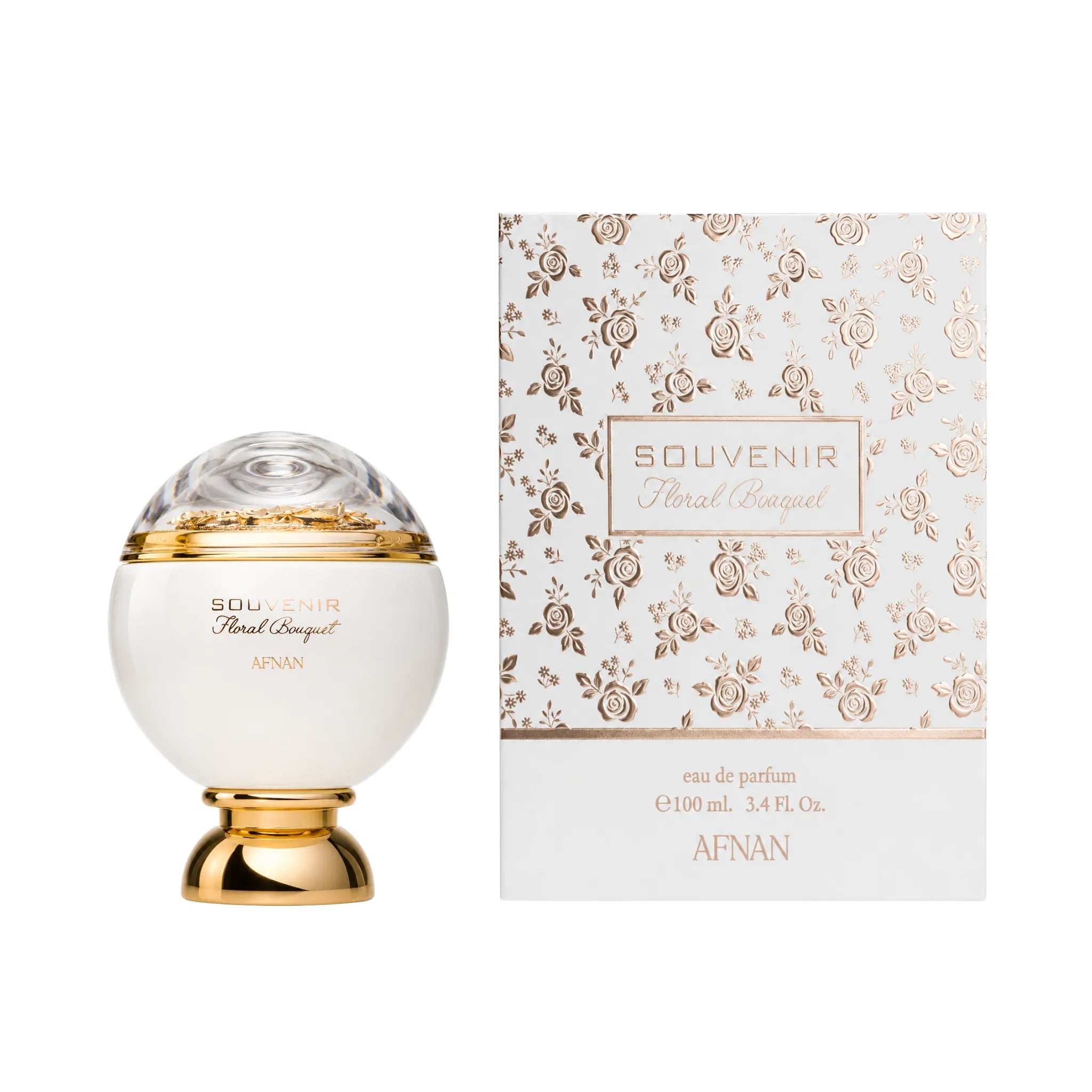Frontal del Souvenir Floral Bouquet Afnan Eau de Parfum Para Mujer con su caja