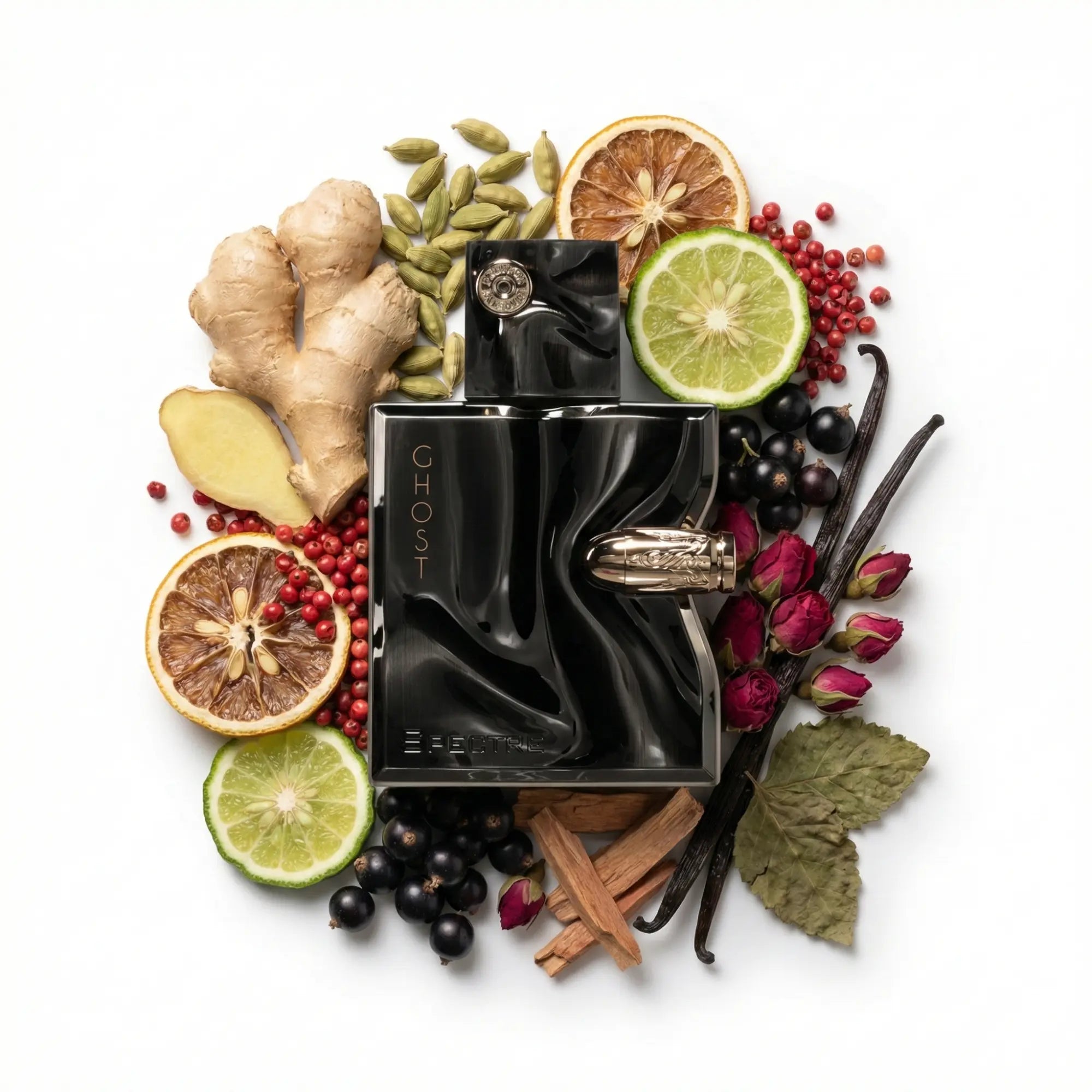 Spectre Ghost French Avenue Eau de Parfum Para Hombre con fondo de ingredientes