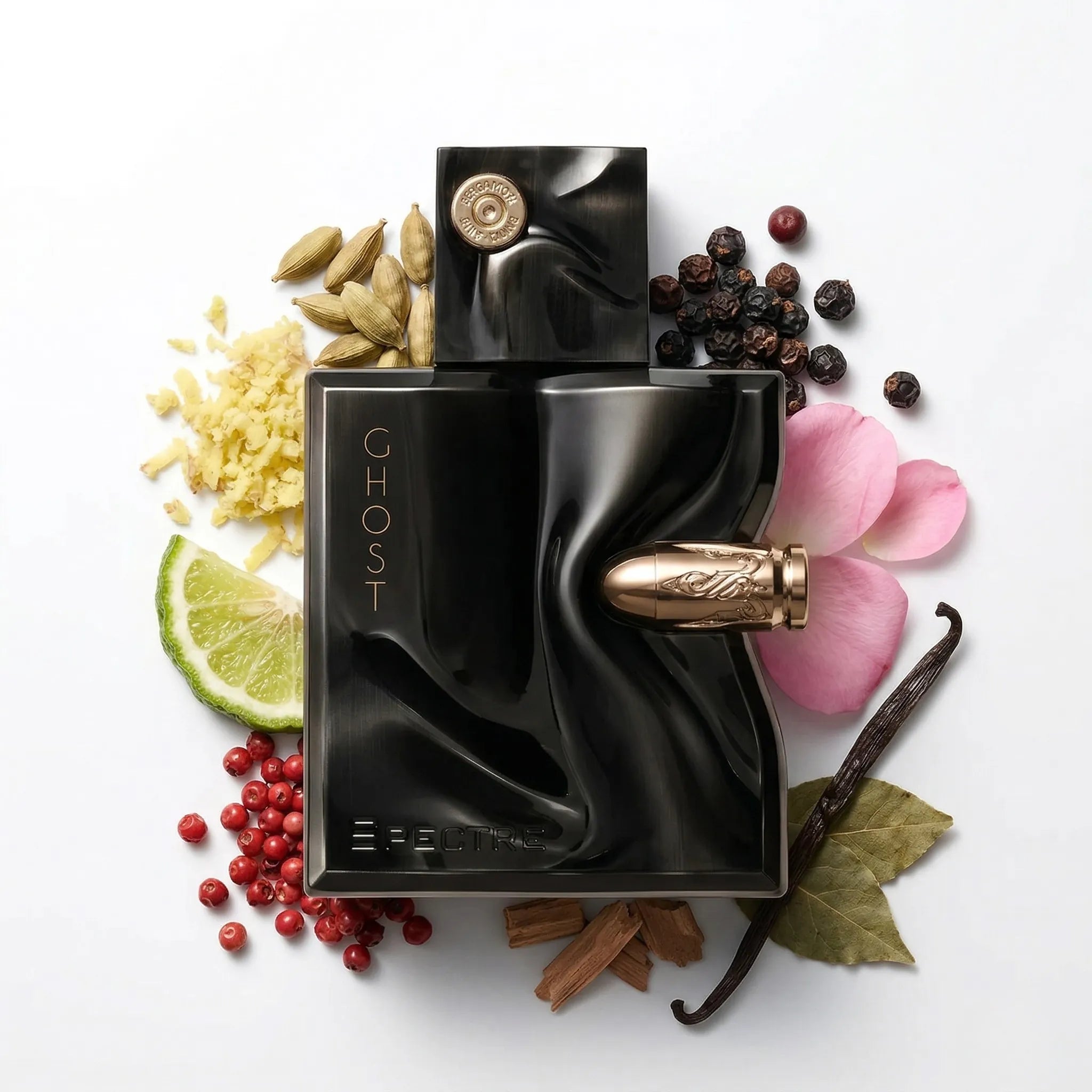 Spectre Ghost French Avenue Eau de Parfum Para Hombre con fondo de ingredientes