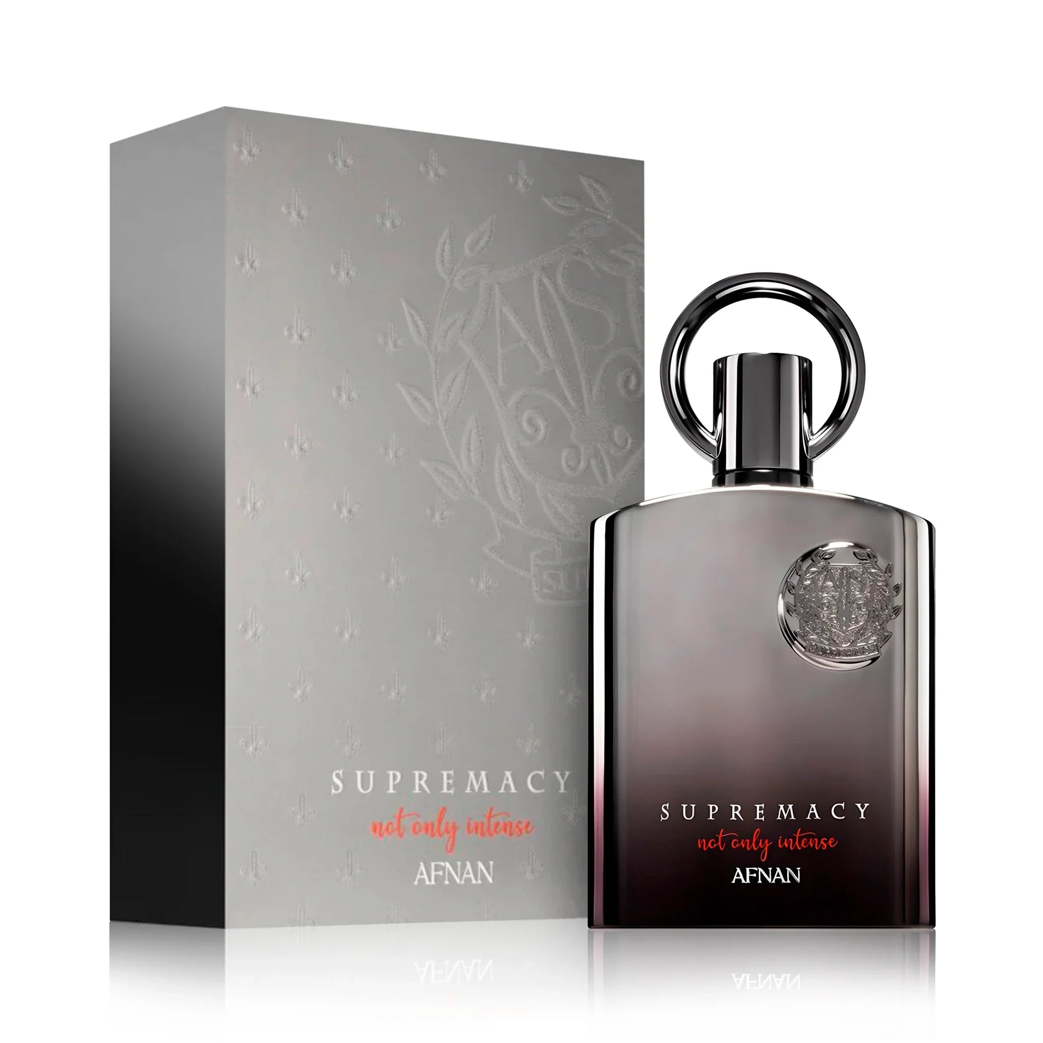 Frontal del Supremacy Not Only Intense Afnan Eau de Parfum Para Hombre con su caja