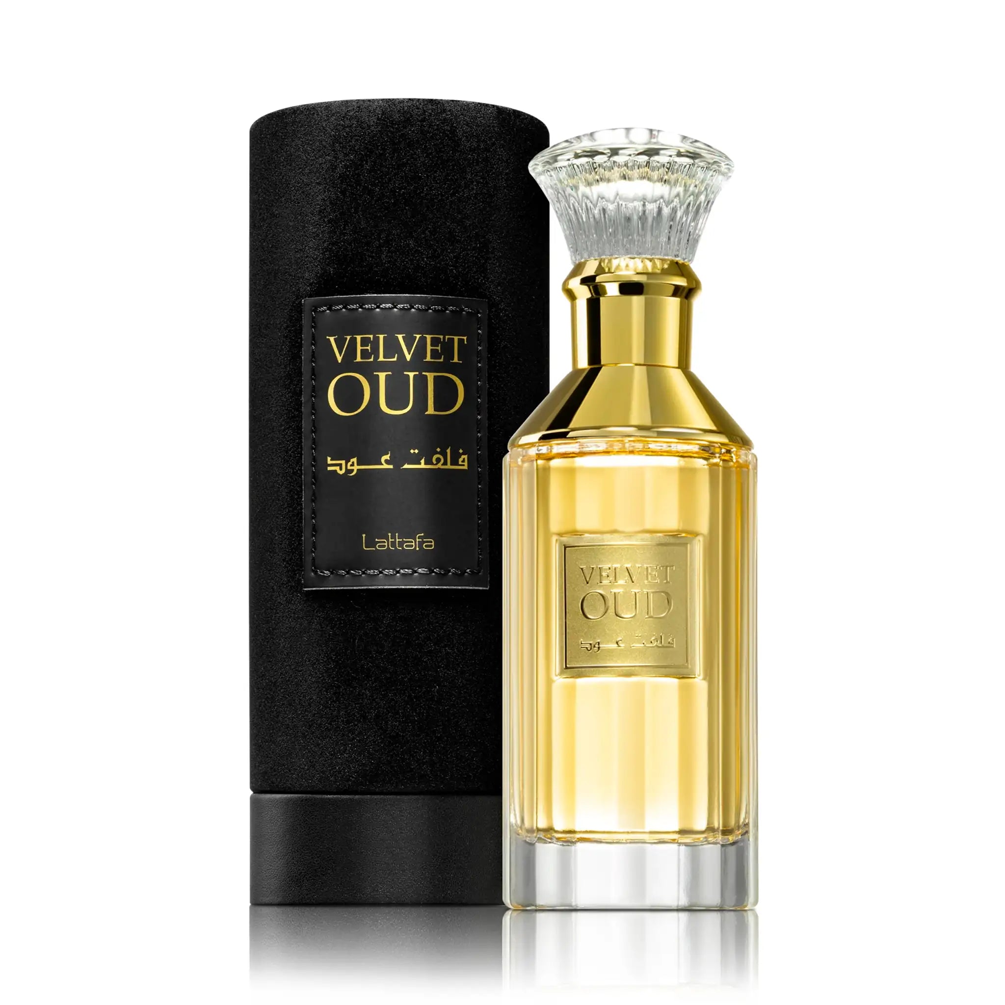 Frasco y estuche de Velvet Oud Lattafa Eau de Parfum Unisex
