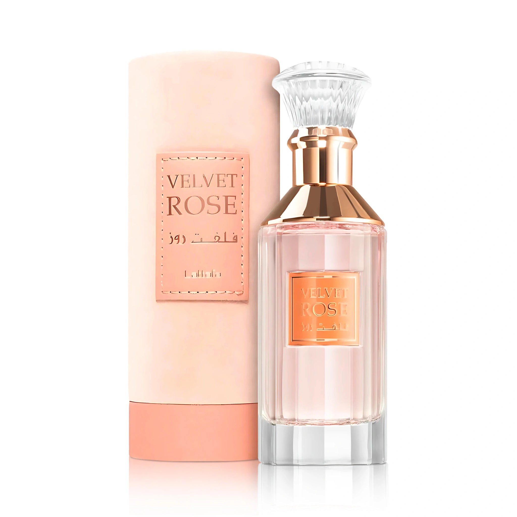 Frasco y caja del Velvet Rose Lattafa Eau de Parfum Para Mujer