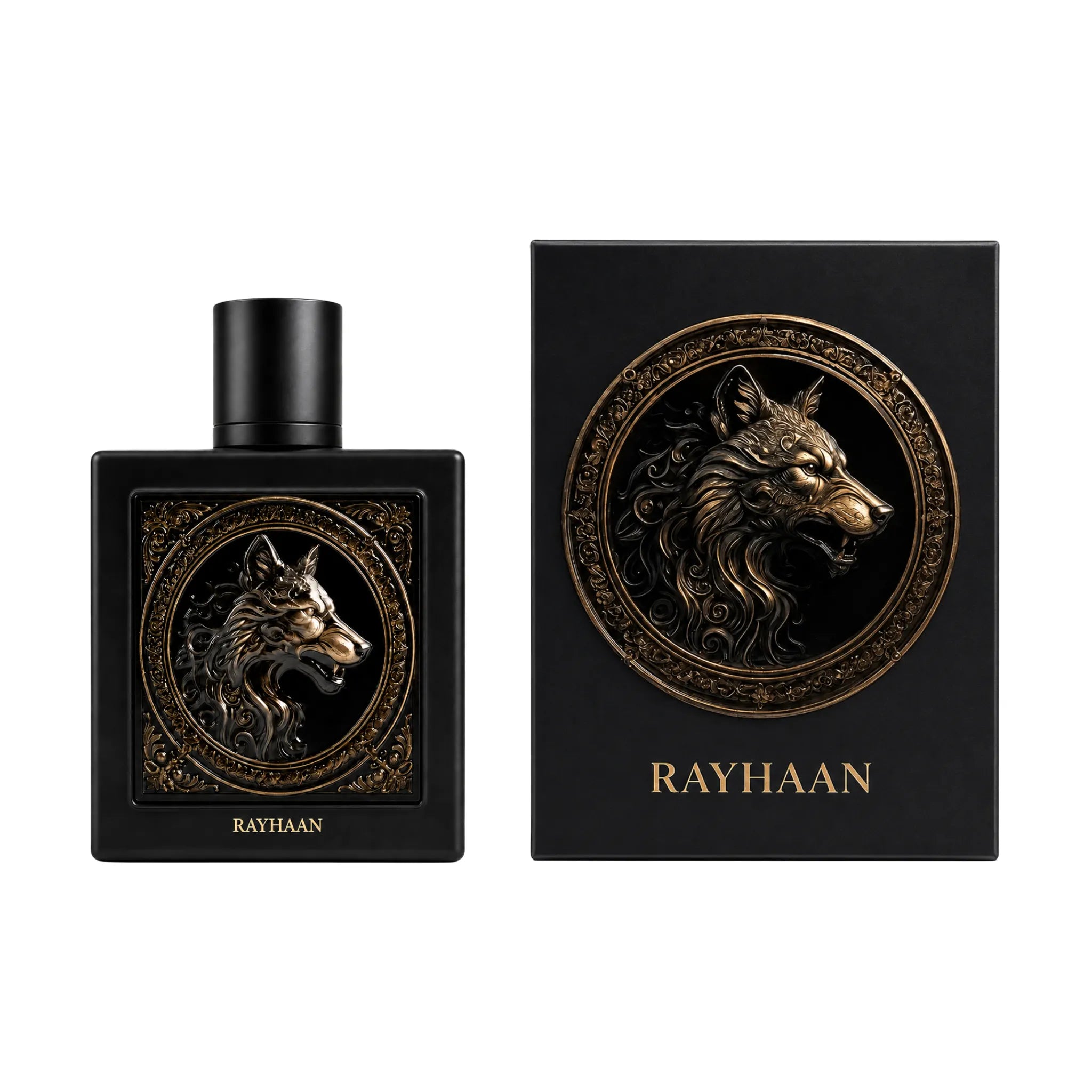 Caja y botella de Wolf Rayhaan Eau de Parfum