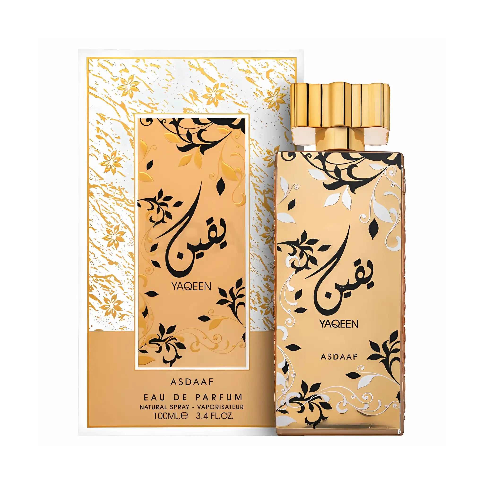Frasco y caja de Yaqeen Asdaaf Eau de Parfum Para Mujer