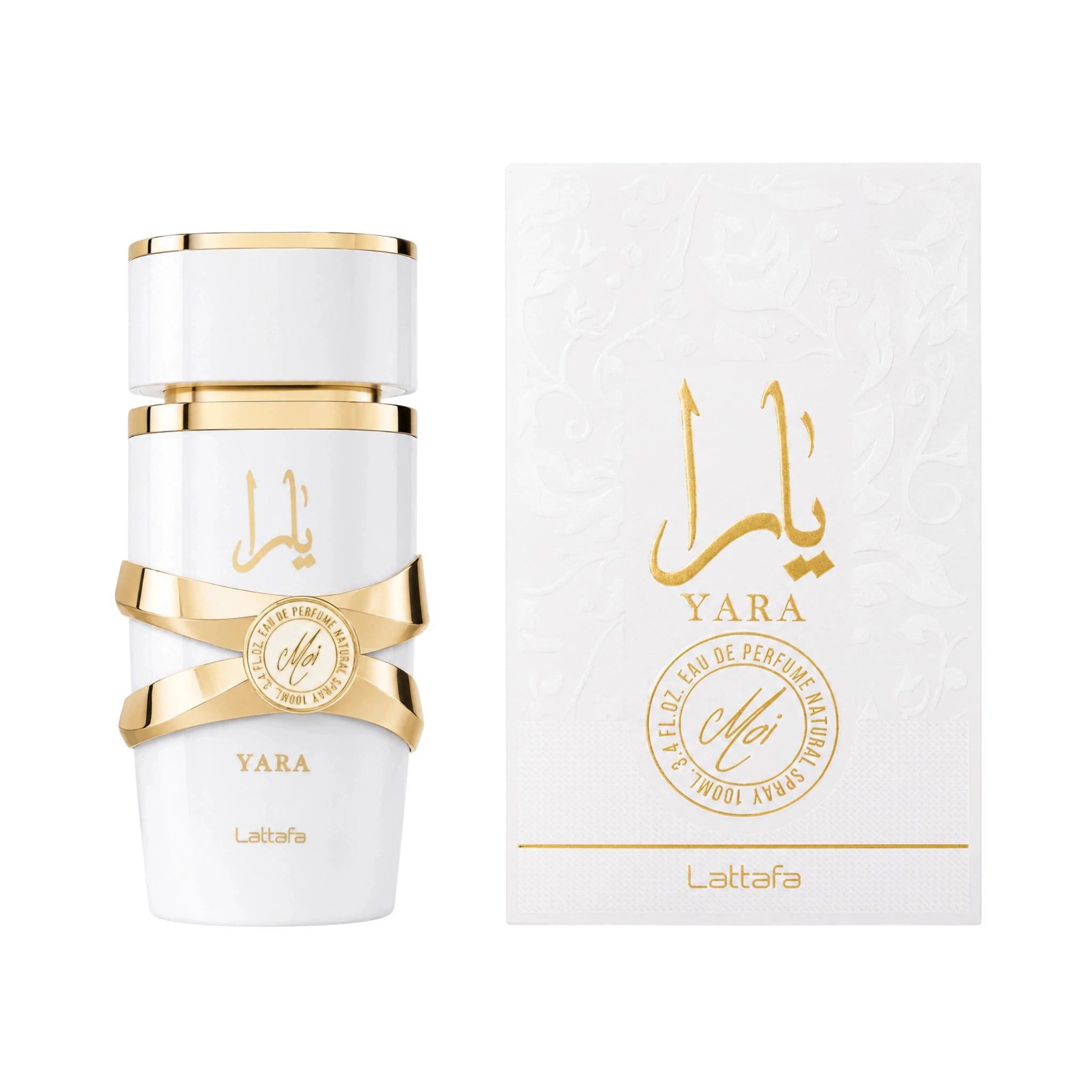 Frasco y caja del Yara Moi Lattafa Eau de Parfum Para Mujer