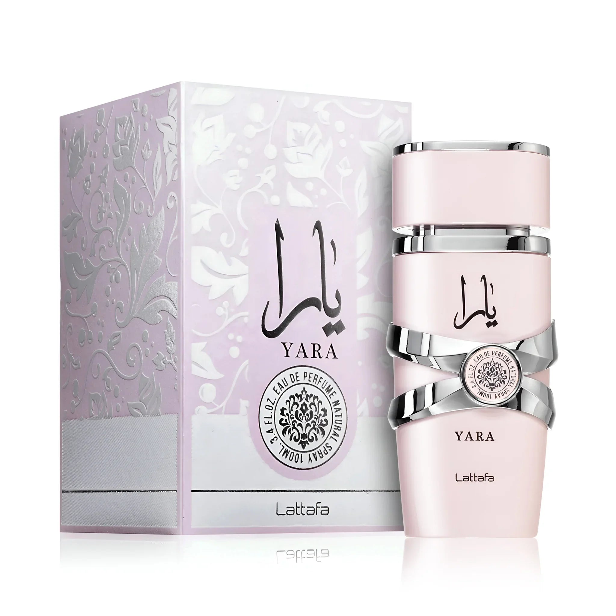 Frasco y caja de Yara Rosa Lattafa Eau de Parfum Para Mujer
