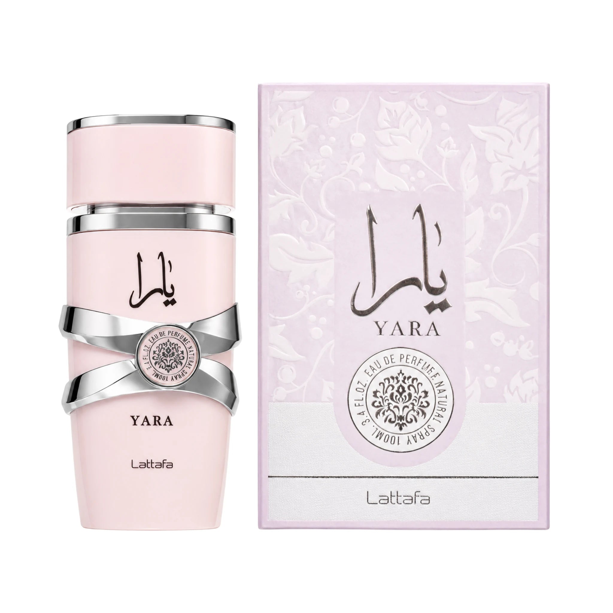 Frasco y caja de Yara Rosa Lattafa Eau de Parfum Para Mujer