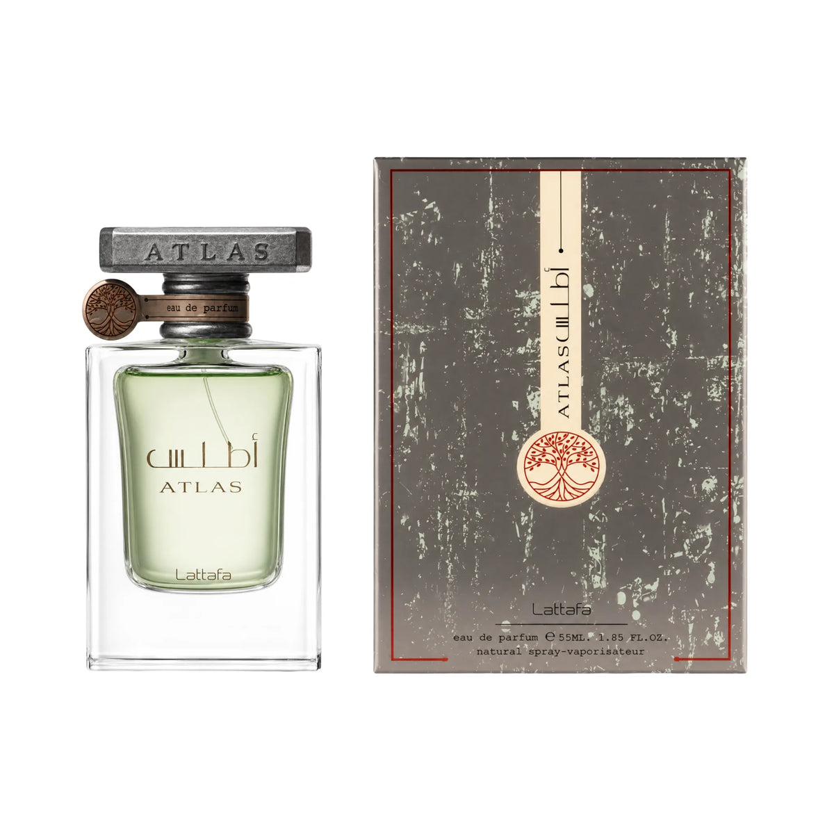 Frasco y caja de Atlas Lattafa Eau de Parfum Unisex