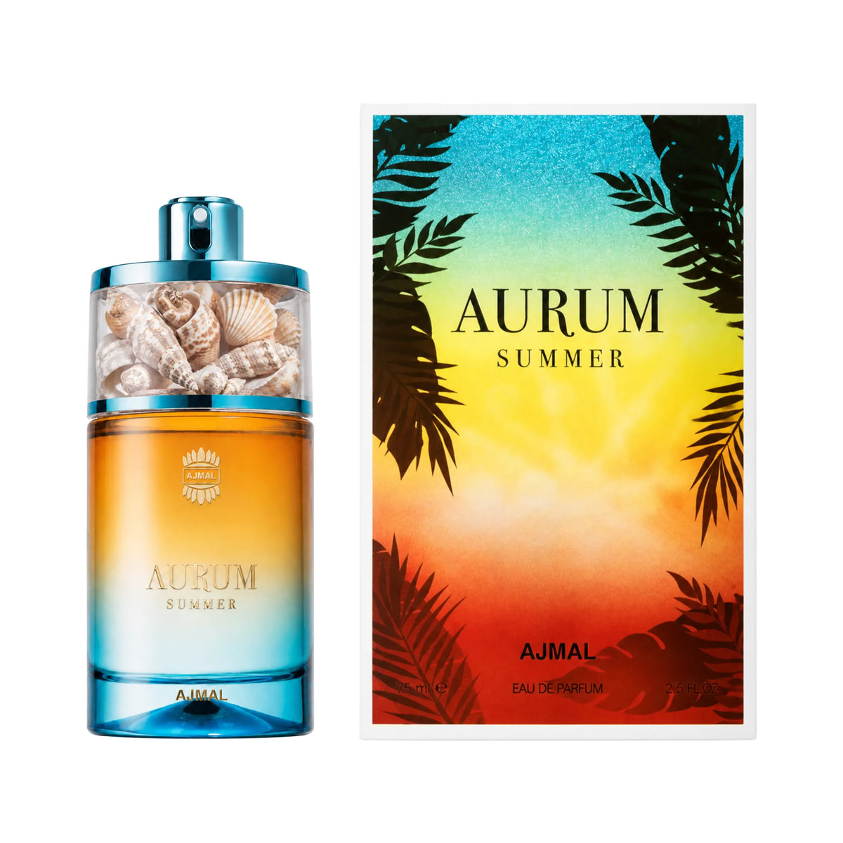 Frasco y caja de Aurum Summer Ajmal Eau de Parfum Para Mujer