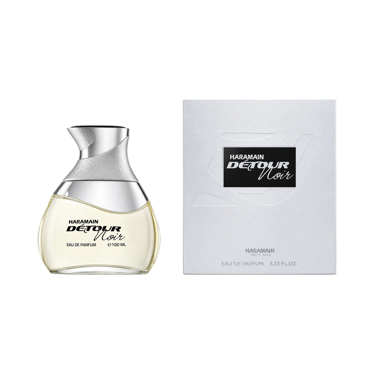 Frasco y caja de Détour Noir Al Haramain Eau de Parfum Para Hombre