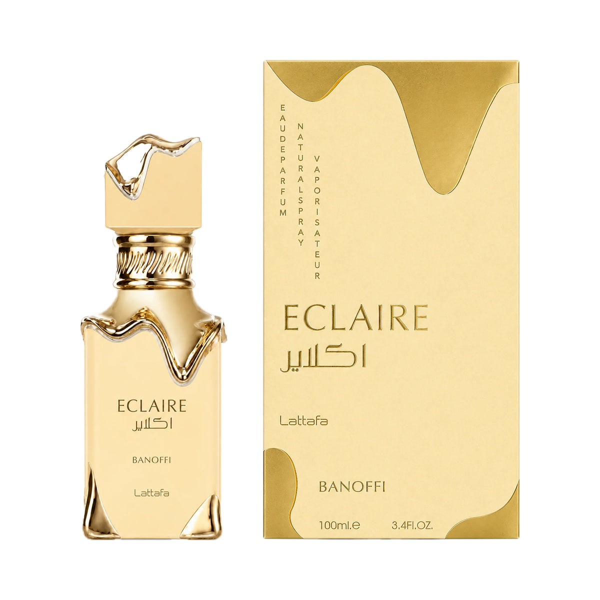 Frasco y caja de Eclaire Banoffi Lattafa Eau de Parfum Unisex
