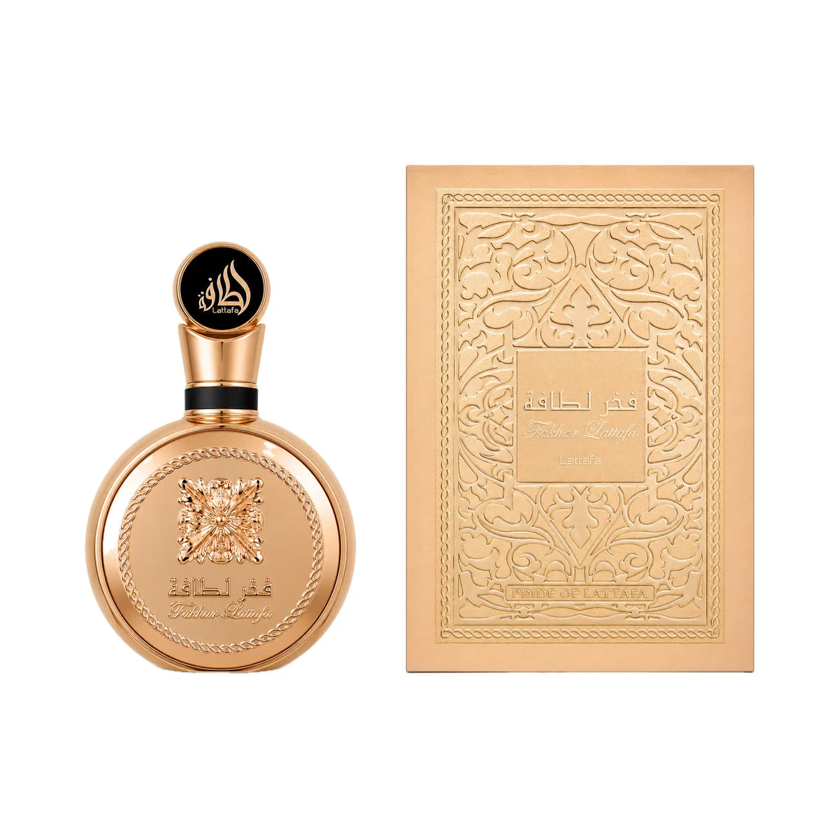 Frasco y caja de Fakhar Extrait Lattafa Eau de Parfum Para Hombre