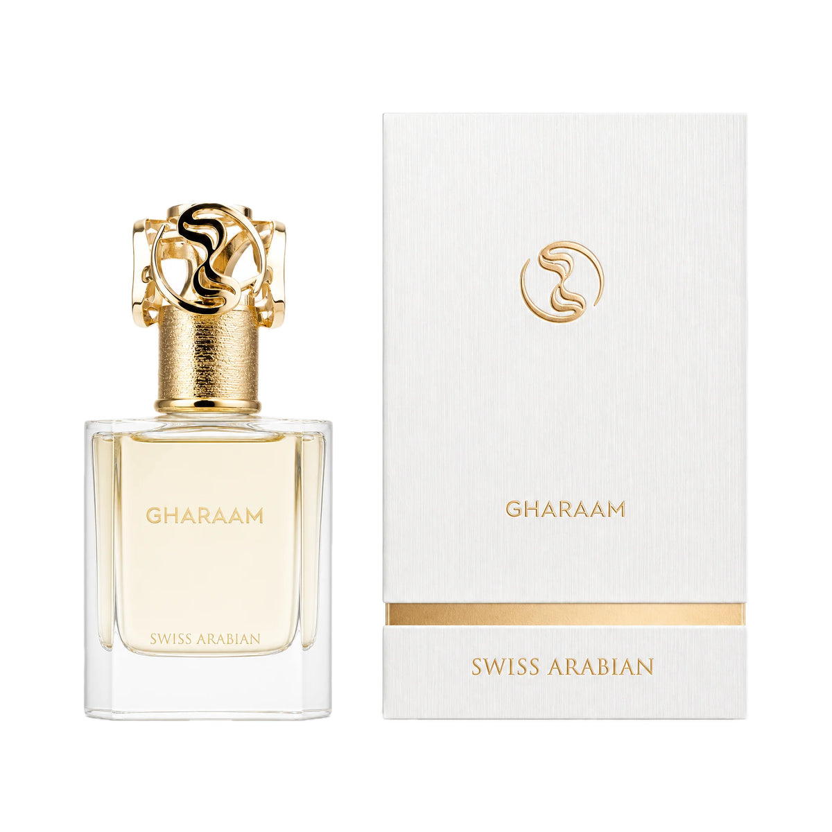 Frasco y caja de Gharaam Swiss Arabian Eau de Parfum Unisex