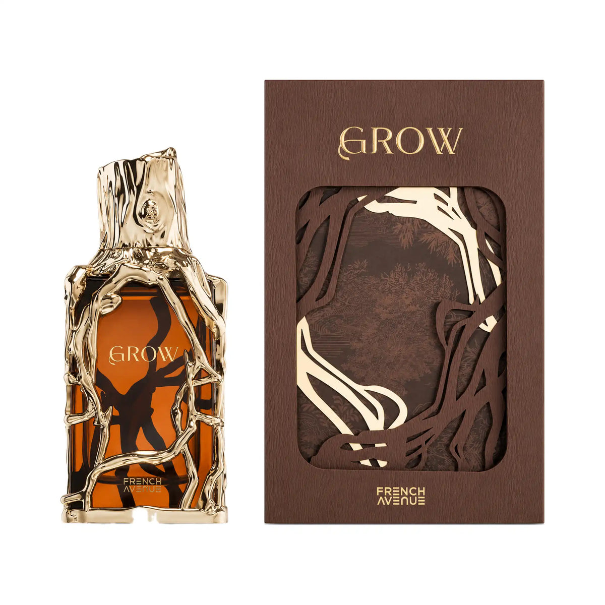 Frasco y caja de Grow French Avenue Extrait de Parfum