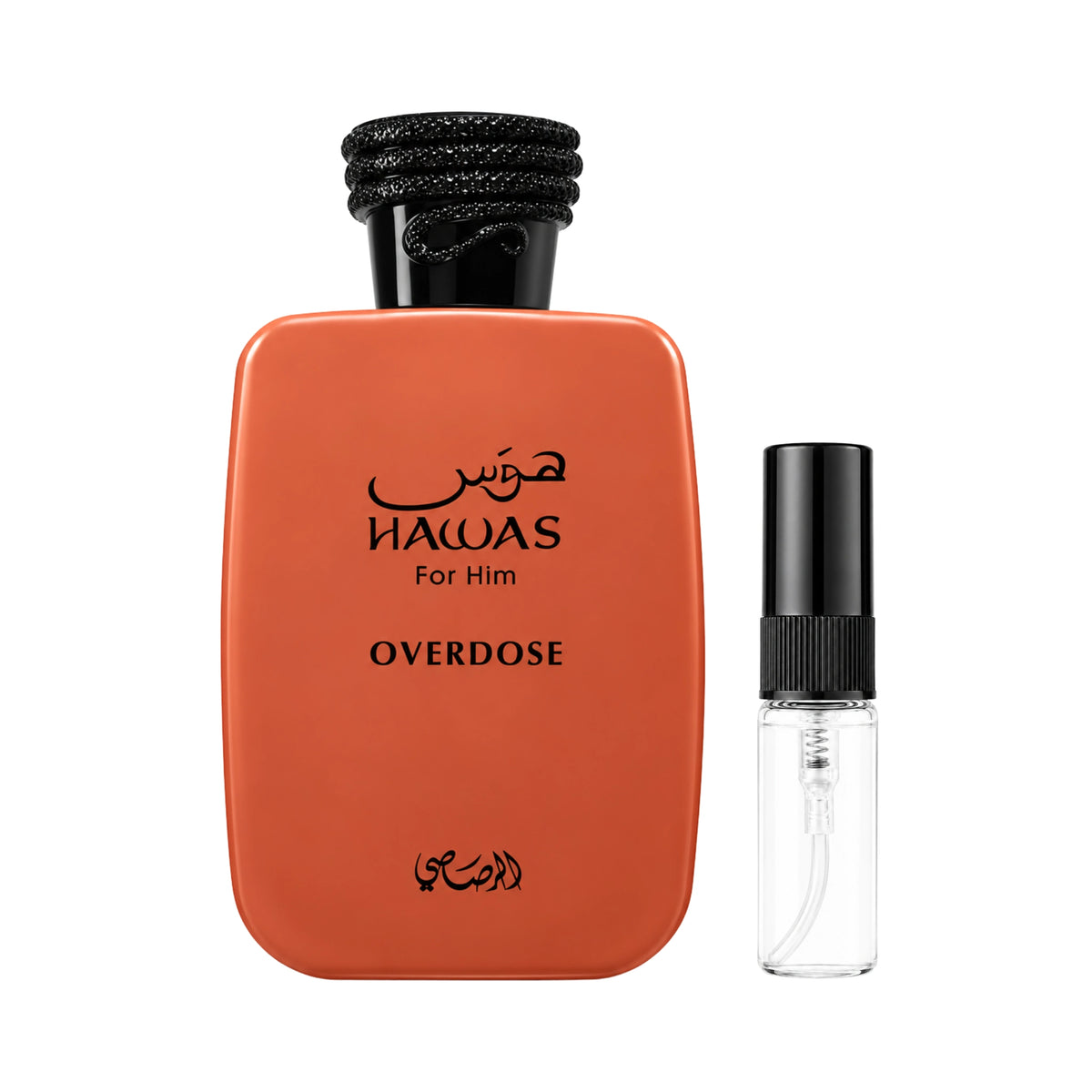 Frasco de Hawas Overdose Rasasi y muestra de 3 ml