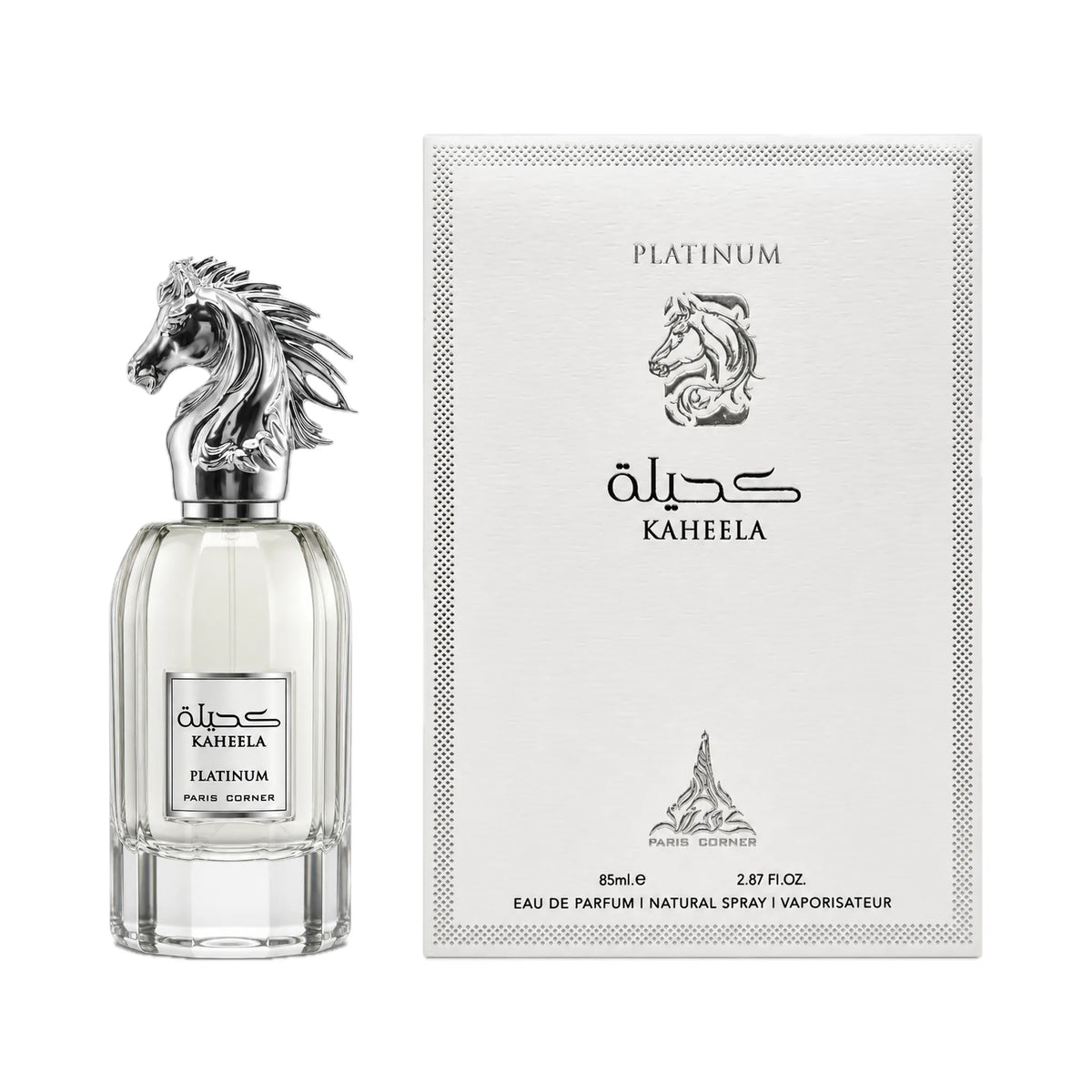 Frasco y caja de Kaheela Platinum Paris Corner Eau de Parfum Para Hombre