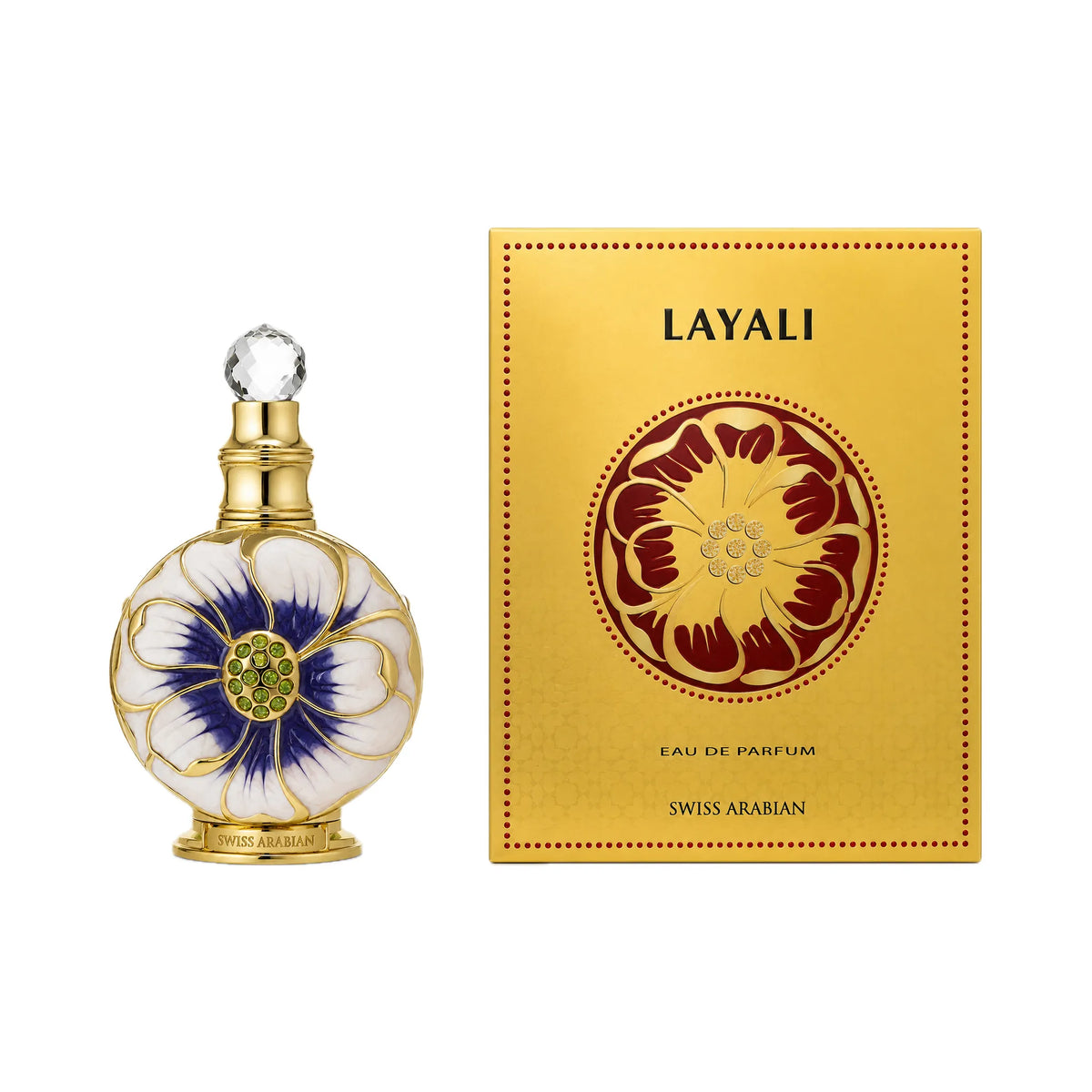 Frasco y caja de Layali Swiss Arabian Eau de Parfum Para Mujer