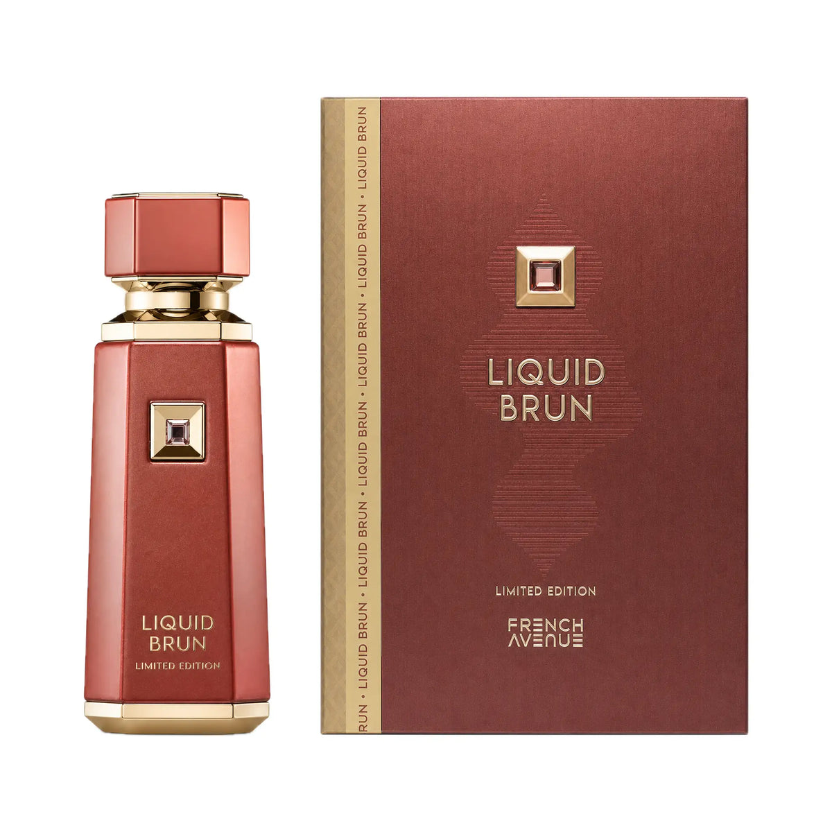 Frasco y caja de Liquid Brun Limited Edition French Avenue Extrait de Parfum
