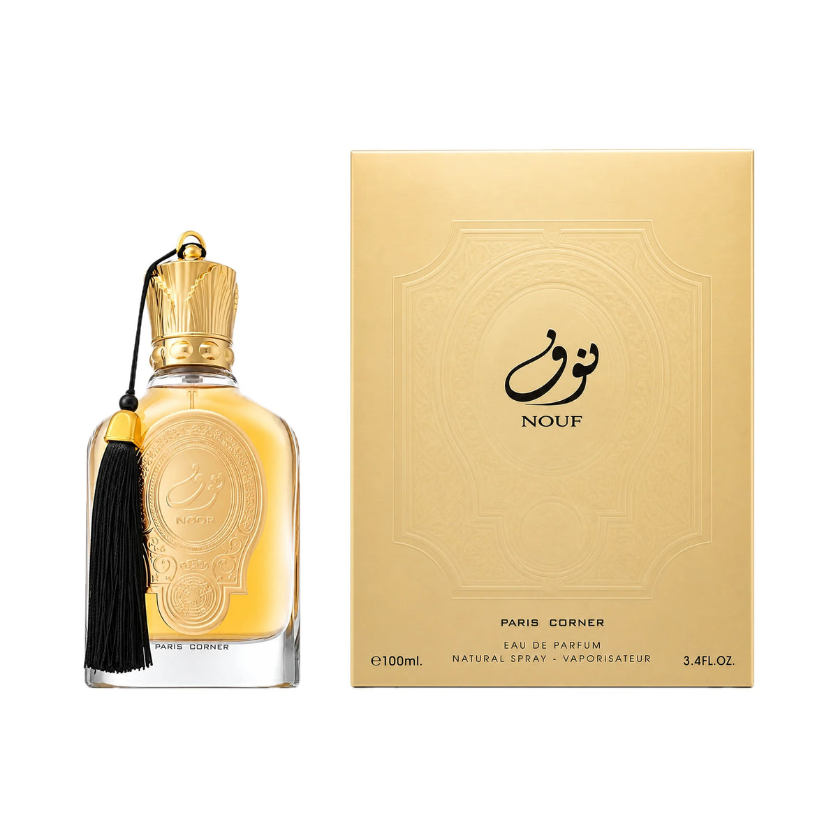 Frasco y caja de Nouf Paris Corner Eau de Parfum Unisex