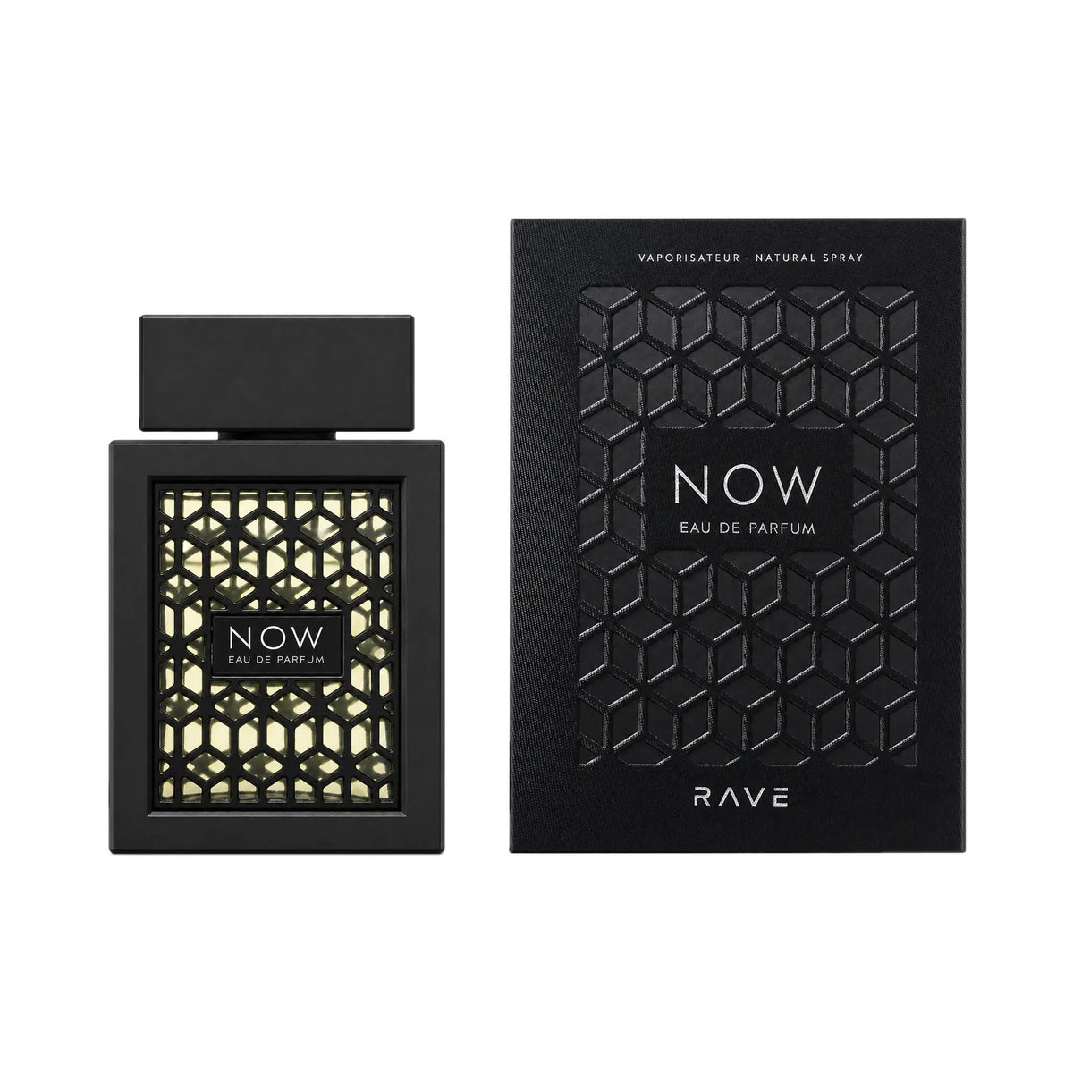 Frasco y caja de Now Rave Eau de Parfum Para Hombre