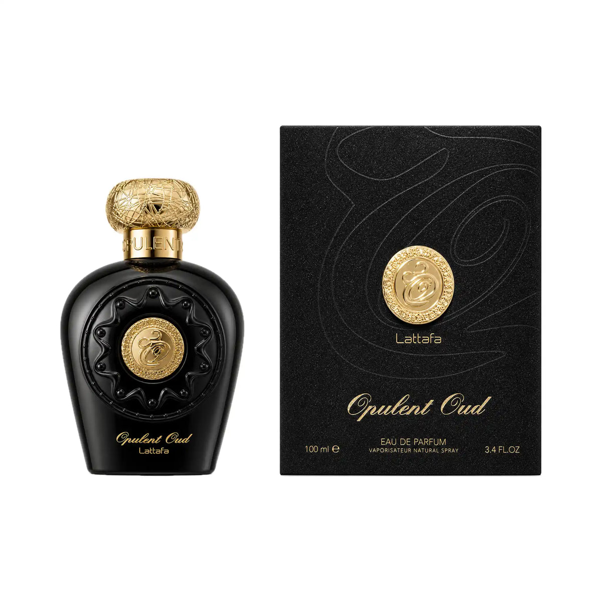Frasco y caja del perfume Opulent Oud Lattafa Eau de Parfum Unisex