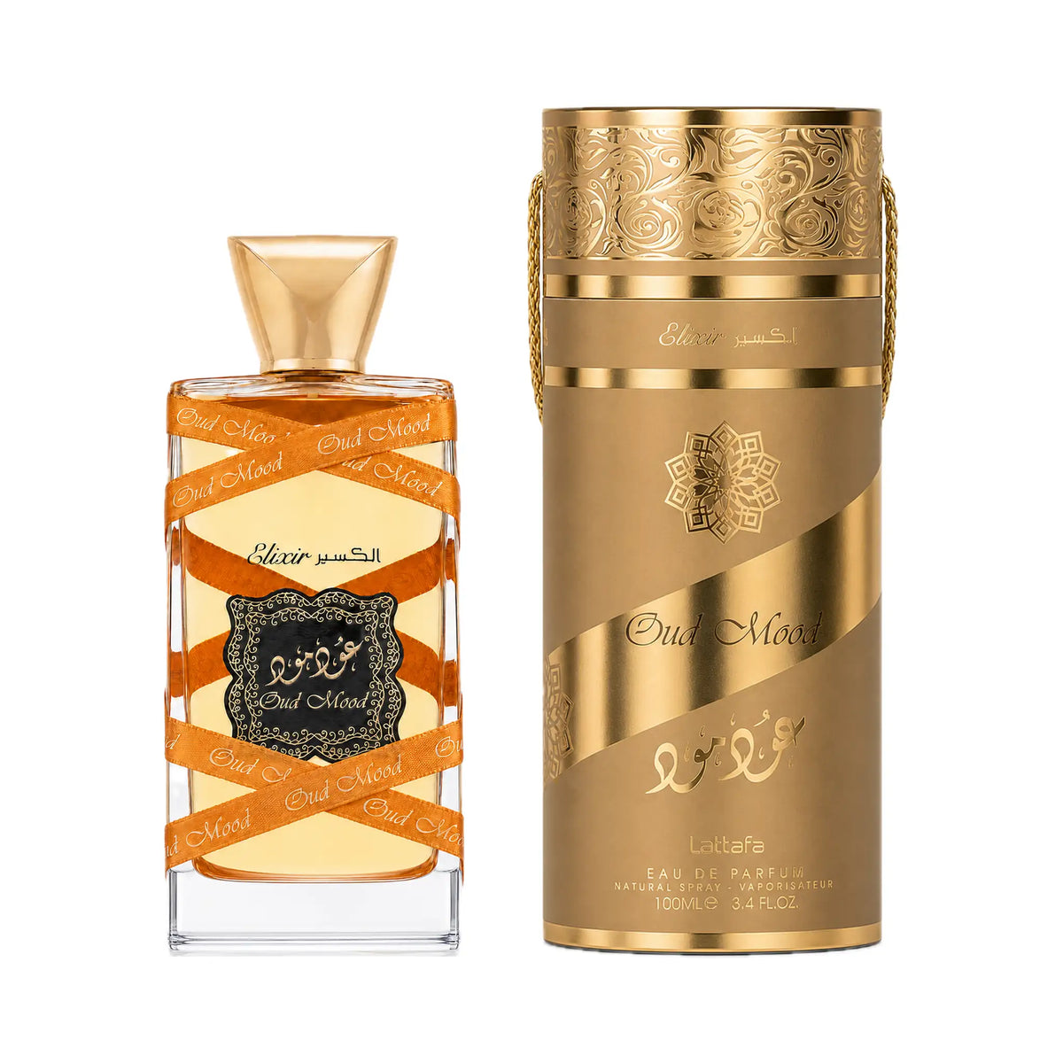 Frasco y caja del perfume Oud Mood Elixir Lattafa Eau de Parfum Unisex