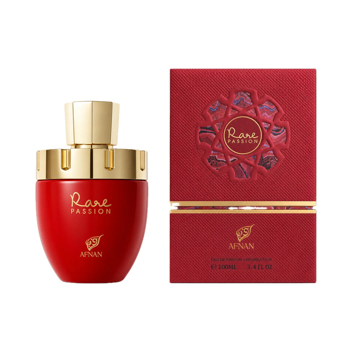 Frasco y caja del perfume Rare Passion Afnan Eau de Parfum Para Mujer