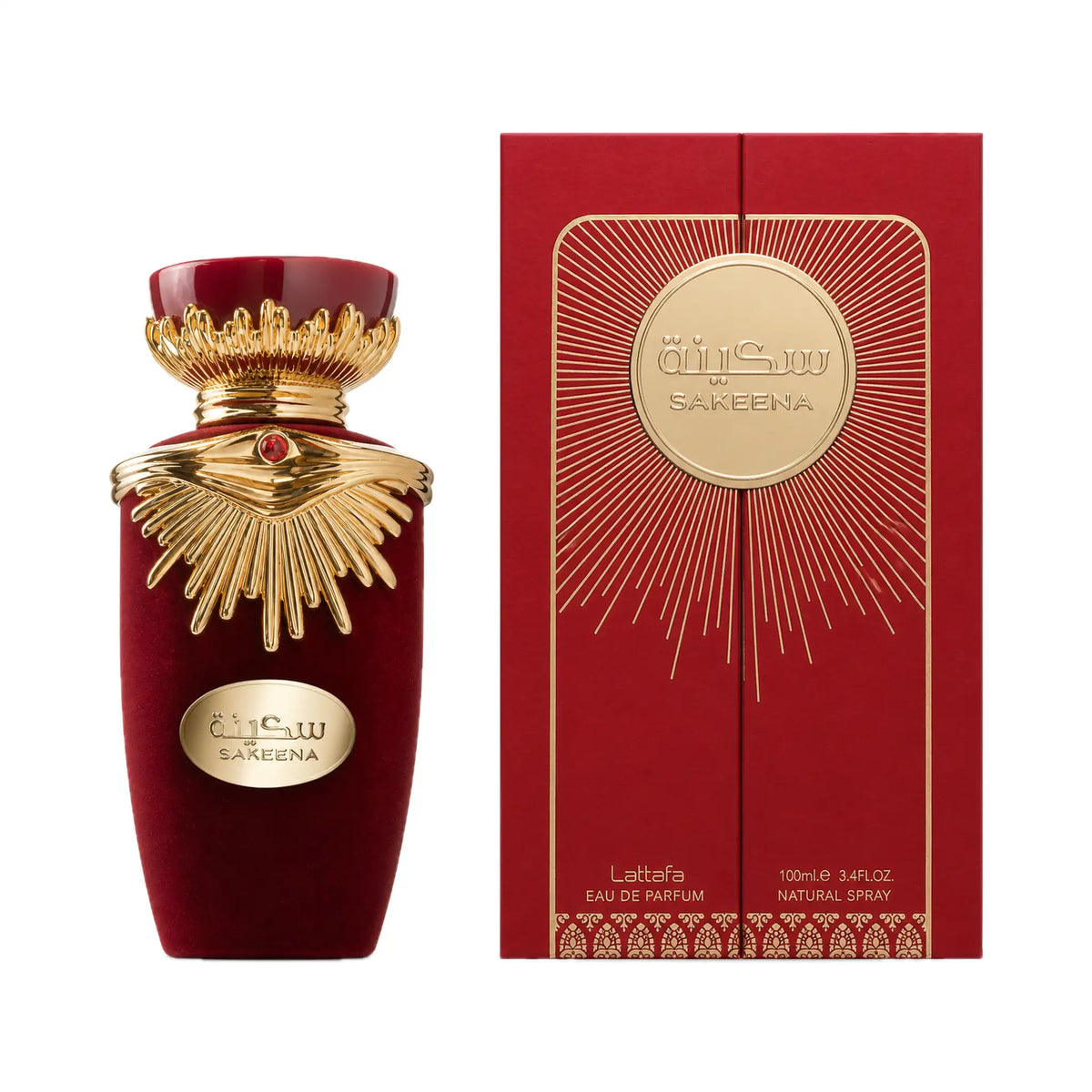 Frasco y caja del perfume Sakeena Lattafa Eau de Parfum Para Mujer