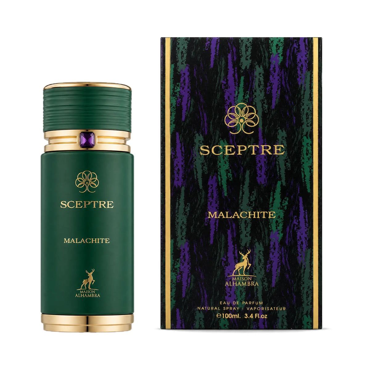 Frasco y caja del perfume Sceptre Malachite Maison Alhambra Eau de Parfum Unisex