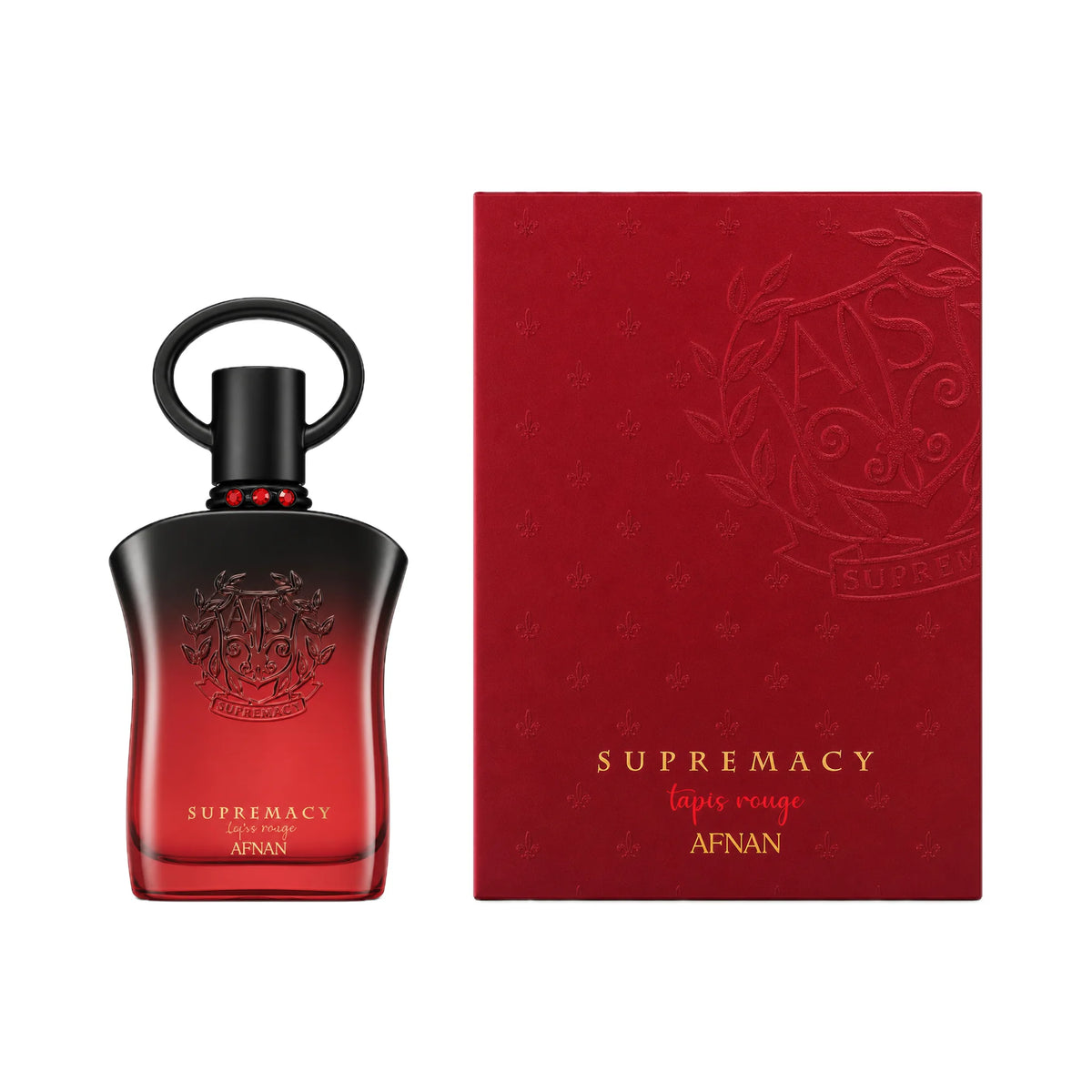 Frasco y caja del perfume Supremacy Tapis Rouge Afnan Eau de Parfum