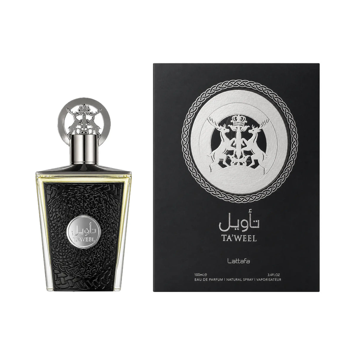 Frasco y caja del perfume Ta'weel Lattafa Eau de Parfum Para Hombre