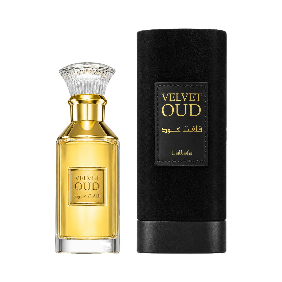 Frasco y caja del perfume Velvet Oud Lattafa Eau de Parfum Unisex