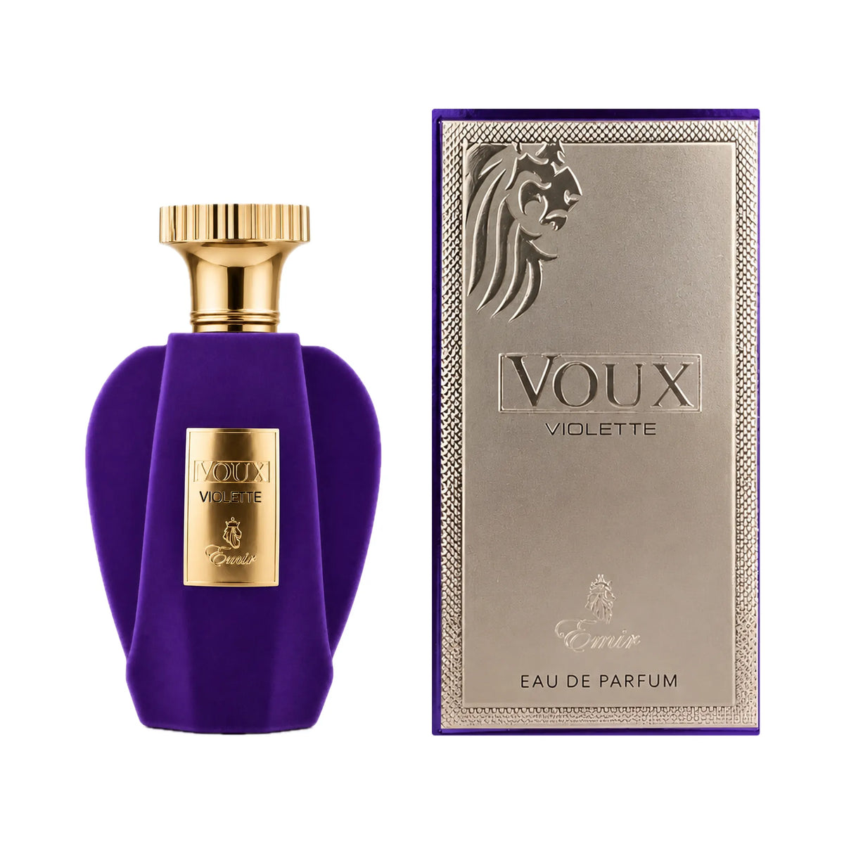 Frasco y caja del perfume Voux Violette Emir Eau de Parfum