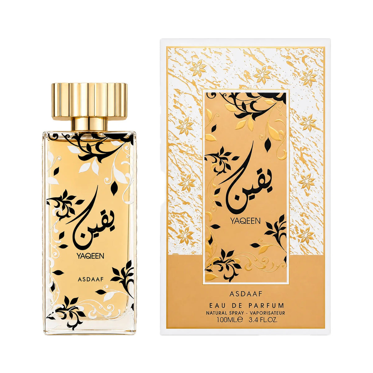 Frasco y caja del perfume Yaqeen Asdaaf Eau de Parfum