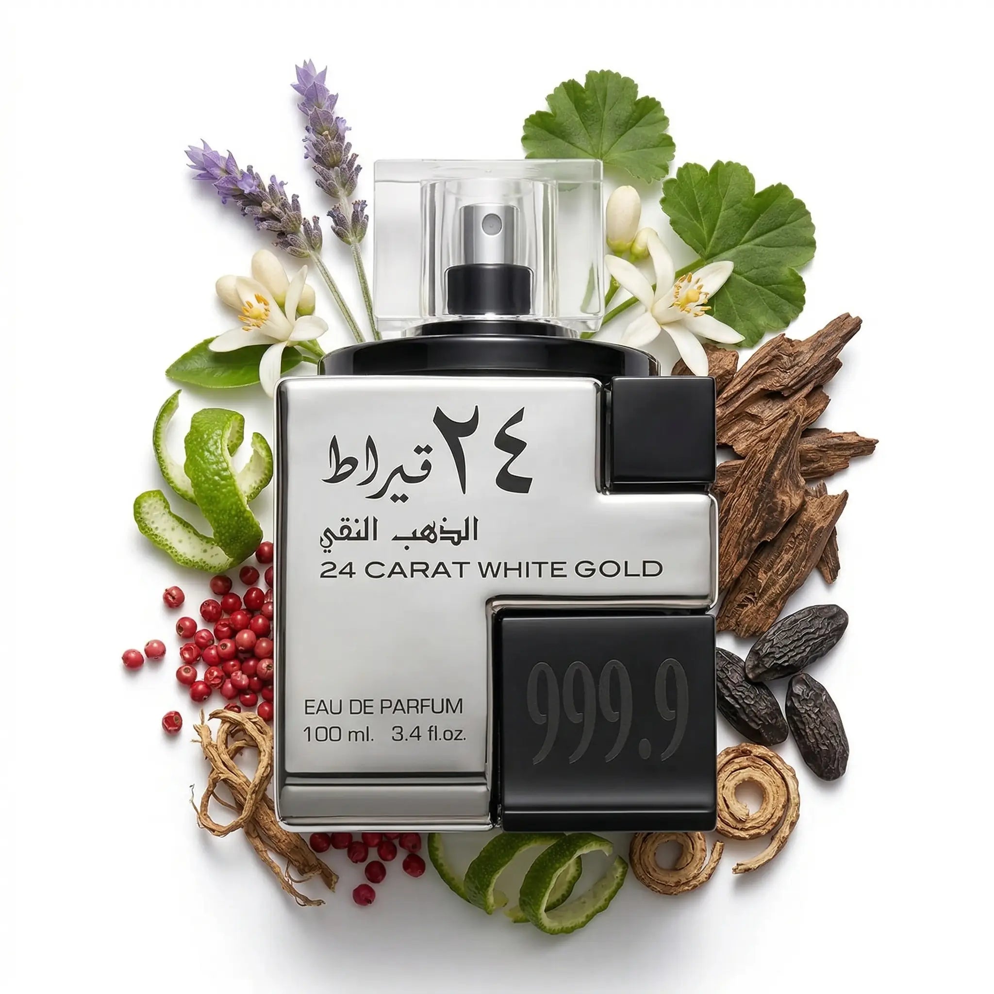 24_Carat_White_Gold_Lattafa_Eau_de_Parfum_Para_Hombre_Fondo_Blanco_Bergamota_Flor_Lavanda_Nuez