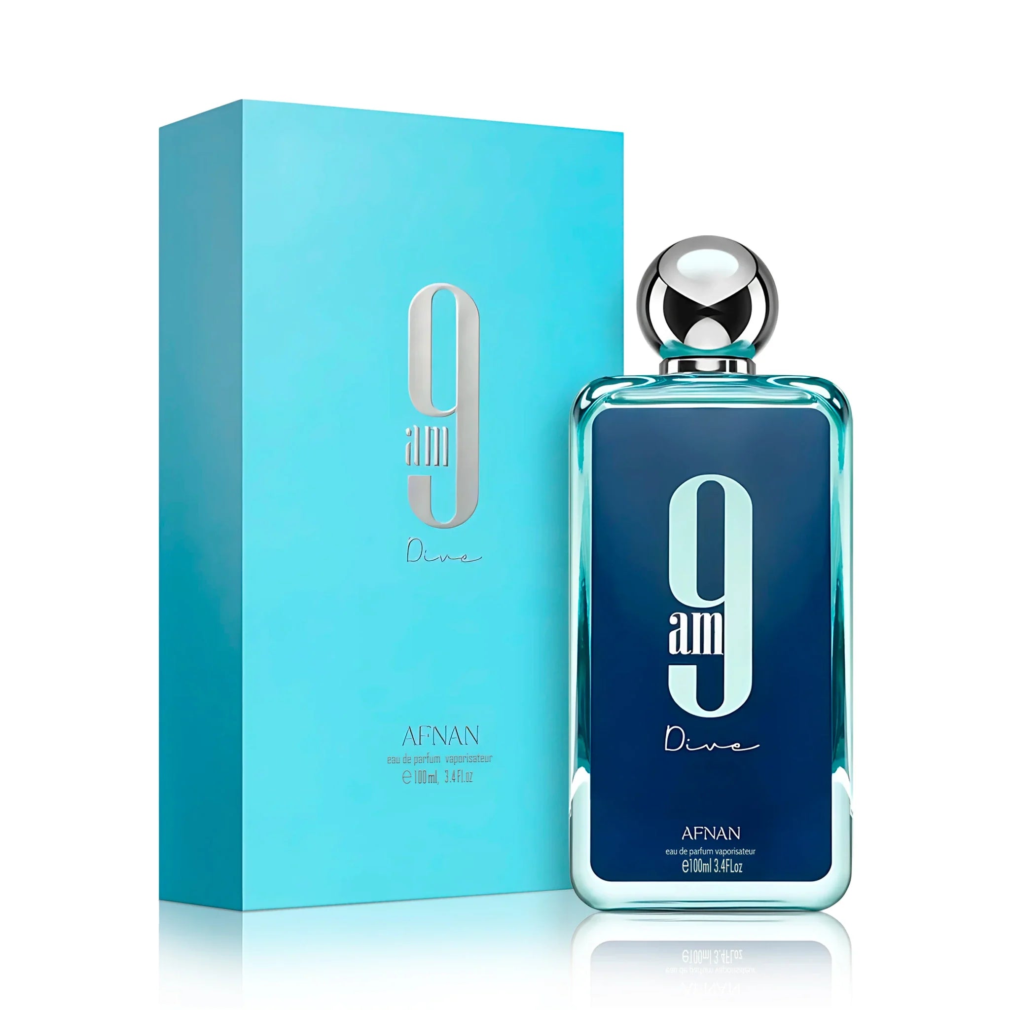 Frasco y caja de 9AM Dive Afnan Eau de Parfum Para Hombre